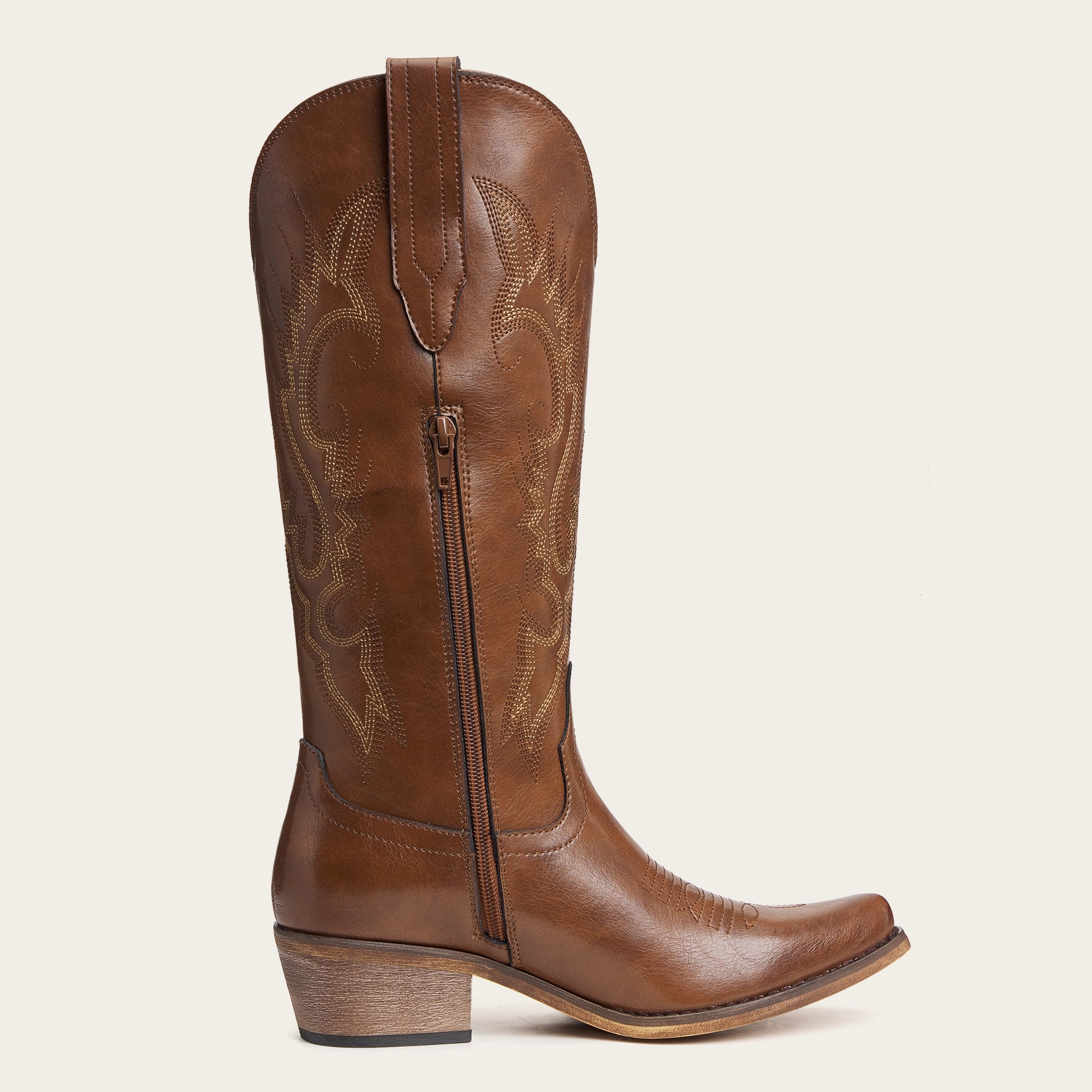 The Phoenix - Brown Short Tall Cowboy Boots with Classic Western Embroidery
