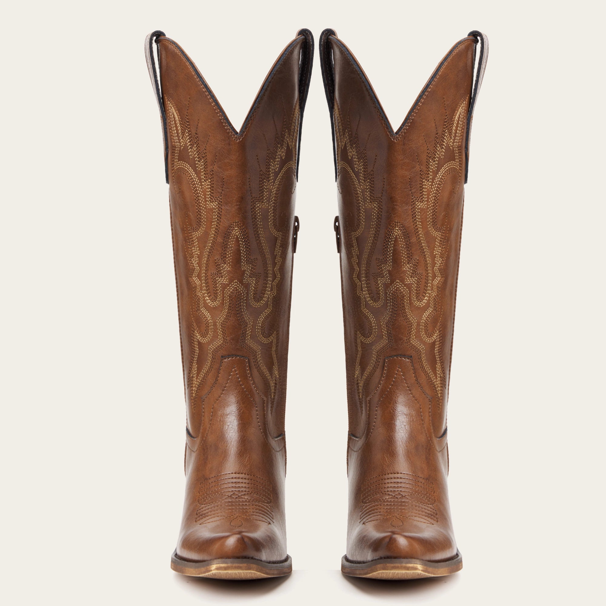 The Phoenix - Brown Short Tall Cowboy Boots with Classic Western Embroidery
