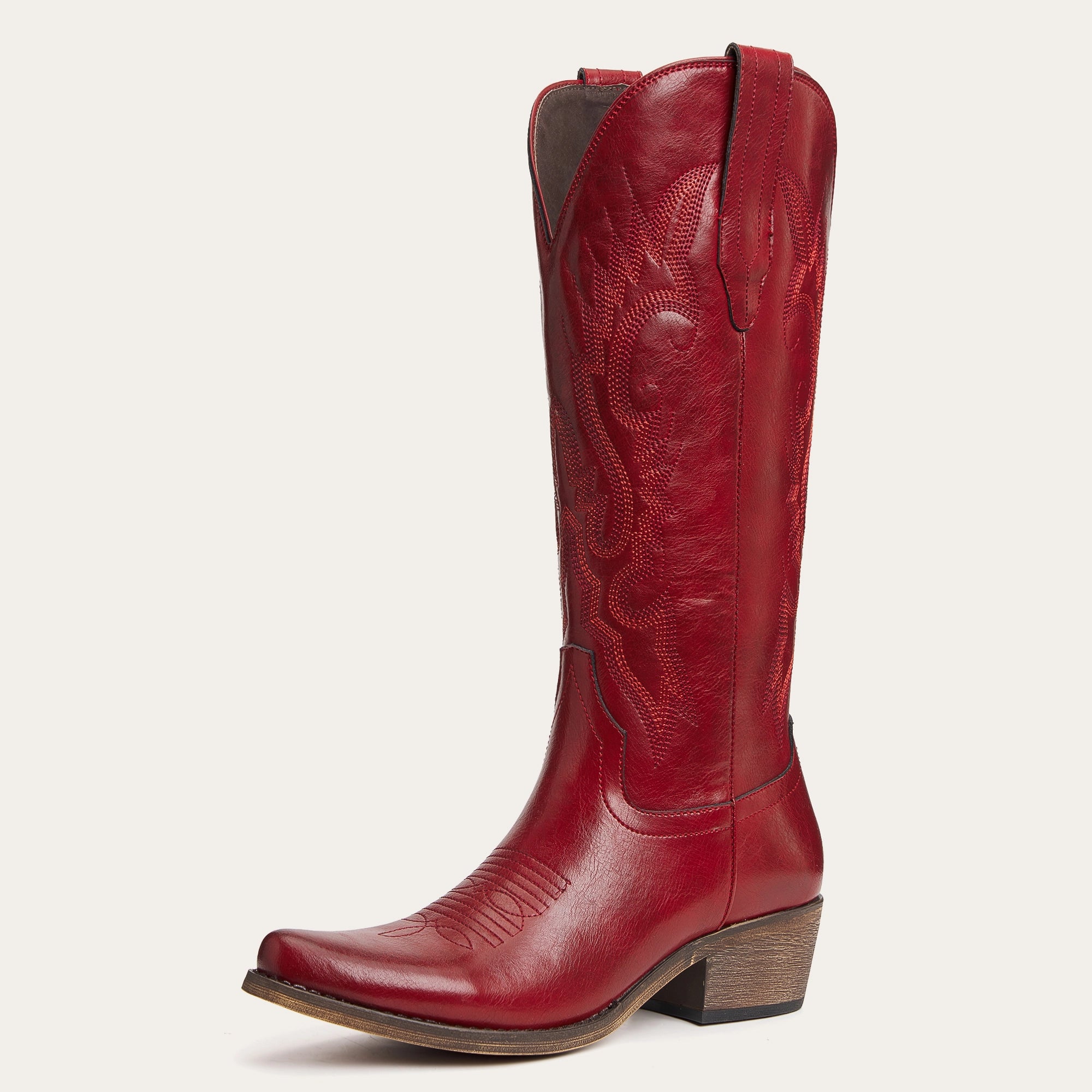 The Phoenix - Crimson Short Tall Cowboy Boots with Classic Western Embroidery