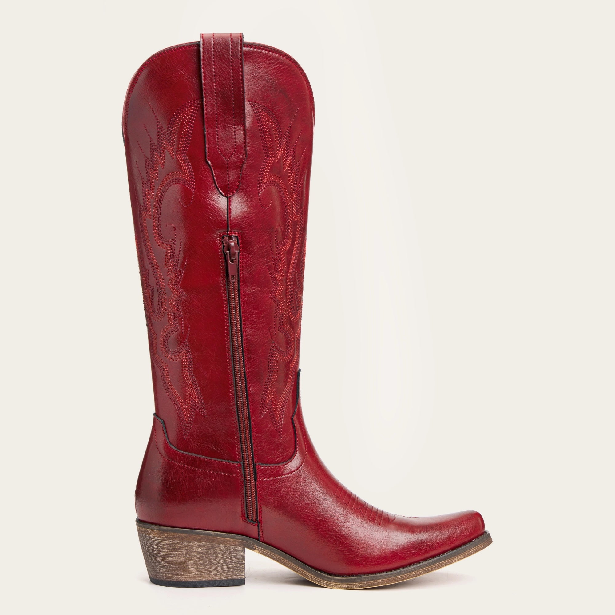 The Phoenix - Crimson Short Tall Cowboy Boots with Classic Western Embroidery