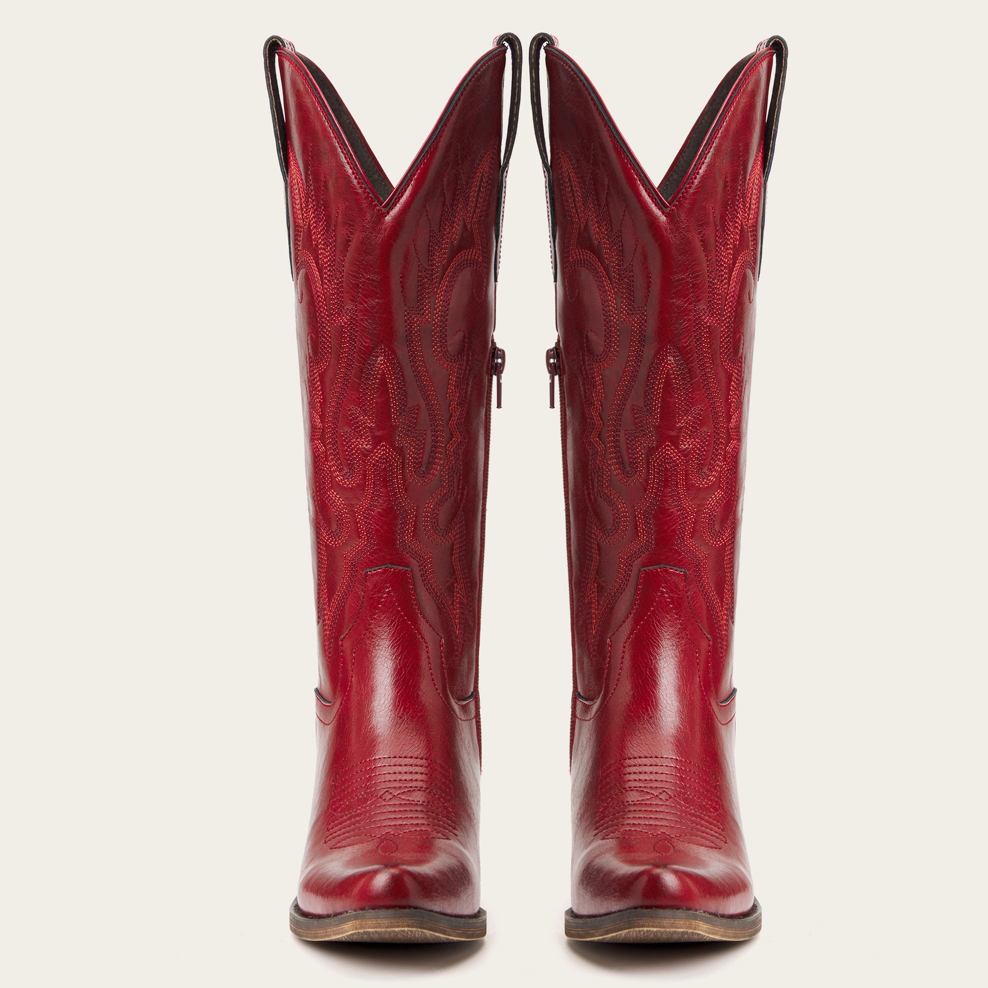 The Phoenix - Crimson Short Tall Cowboy Boots with Classic Western Embroidery