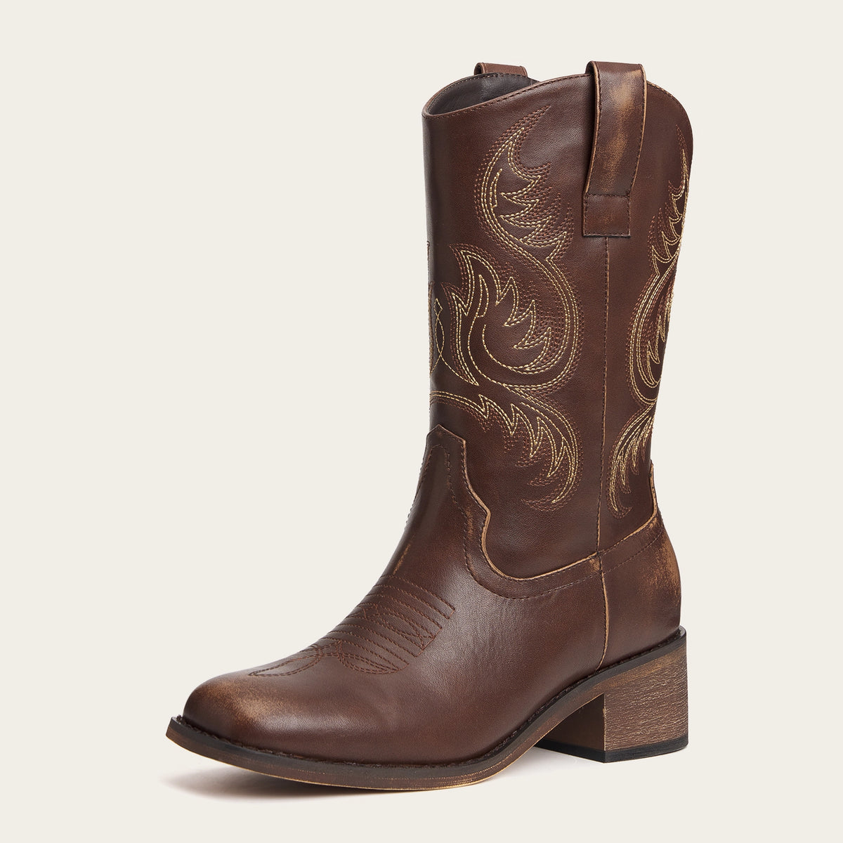 REDTOP Brown Square Toe Embroidered Comfortable Mid-Calf  display picture 2