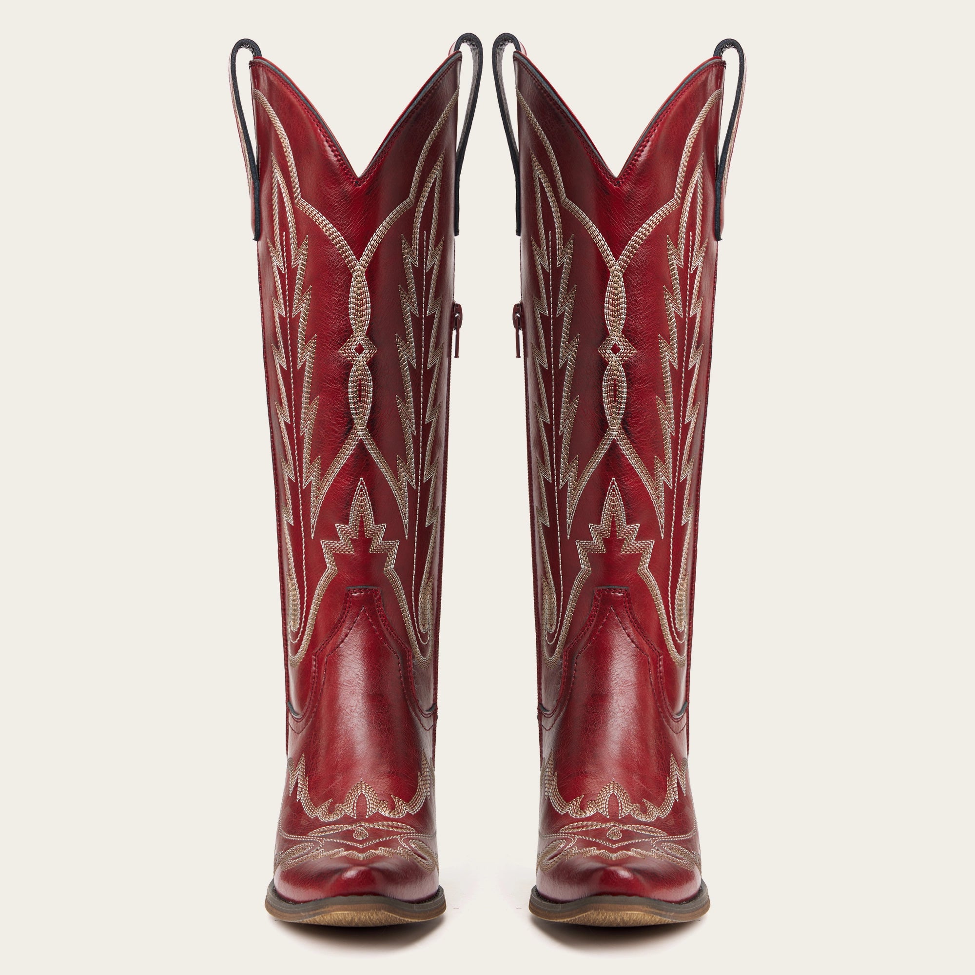 The Rosemary - Crimson Leather Classic Tall Cowgirl Boots with Embroidery