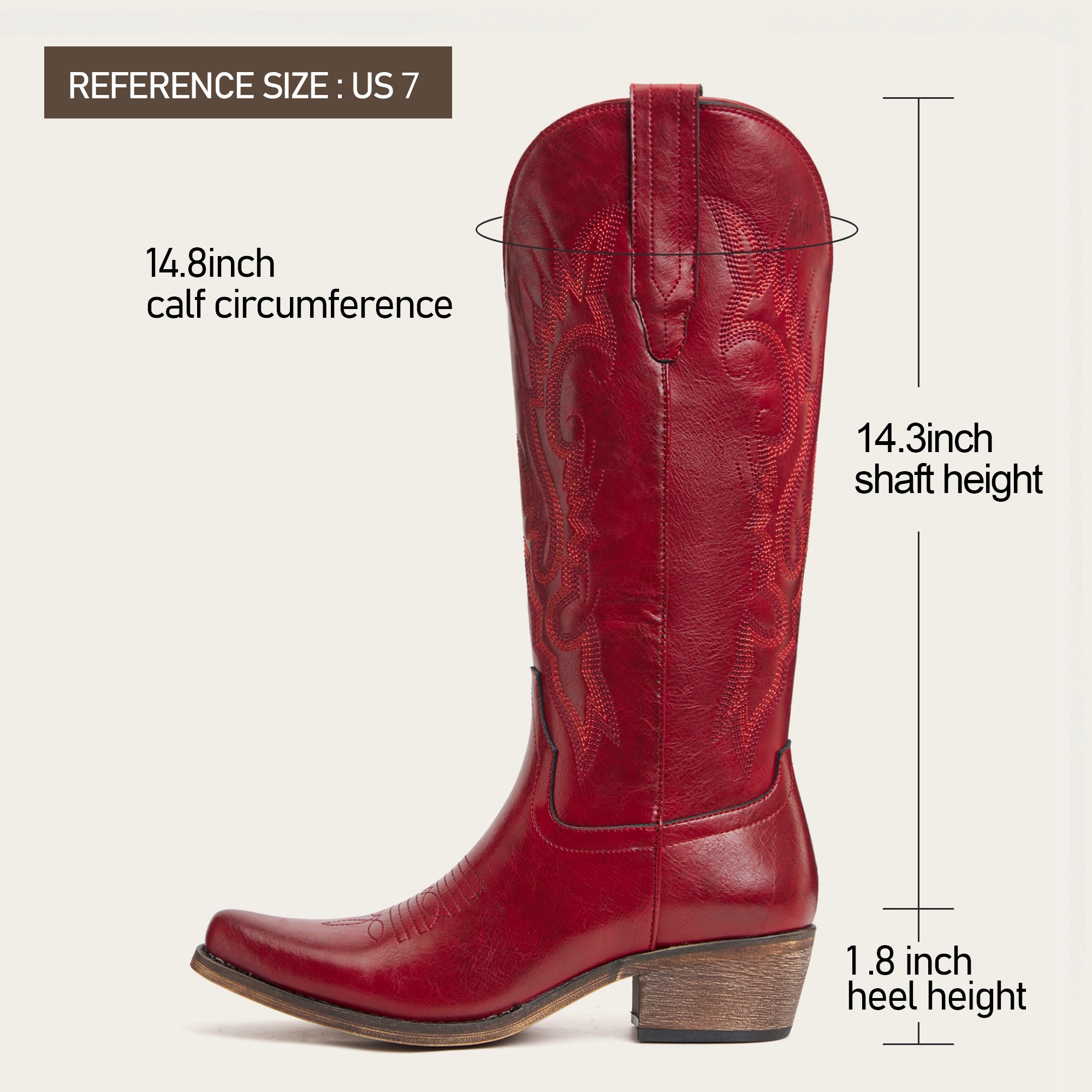 The Phoenix - Crimson Short Tall Cowboy Boots with Classic Western Embroidery