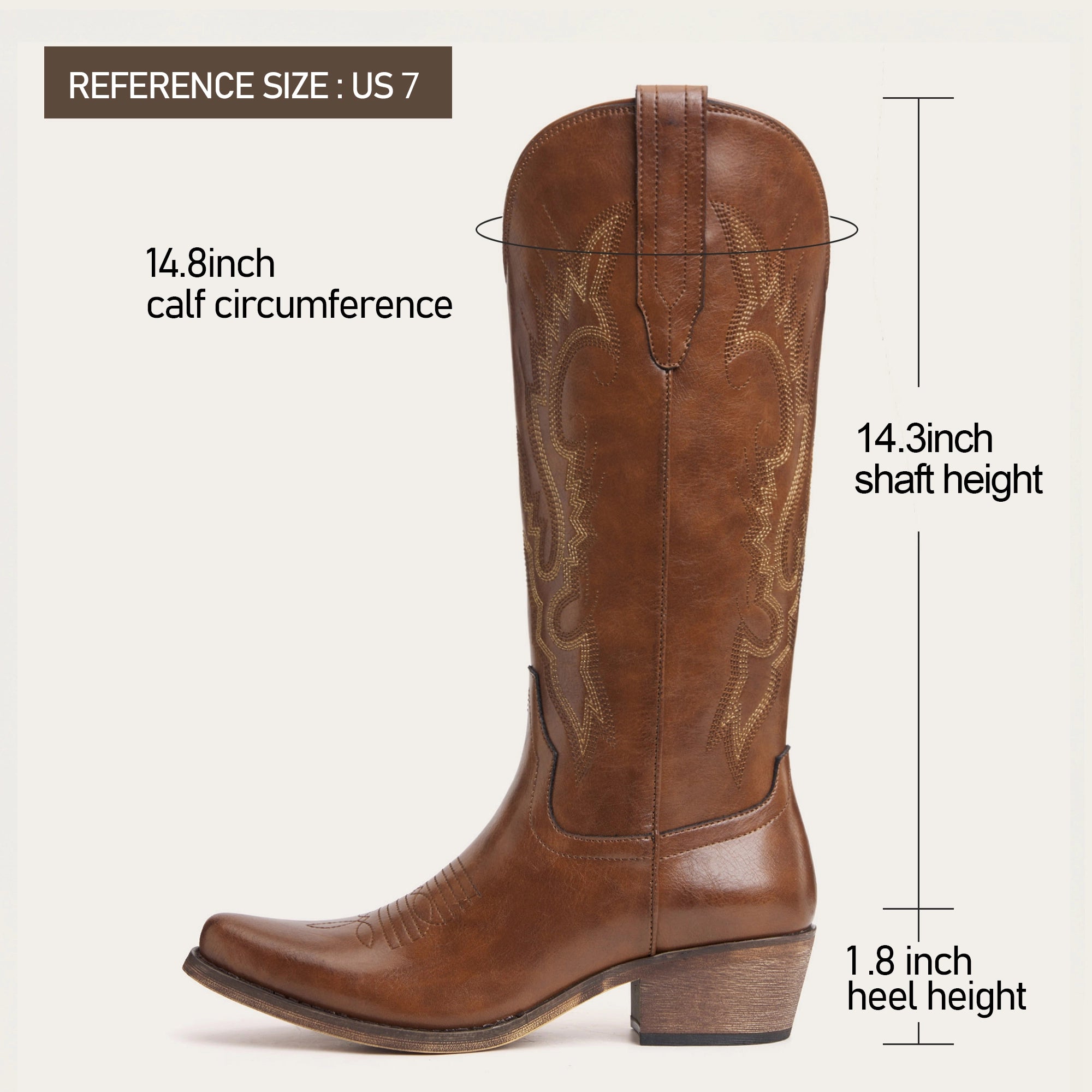 The Phoenix - Brown Short Tall Cowboy Boots with Classic Western Embroidery