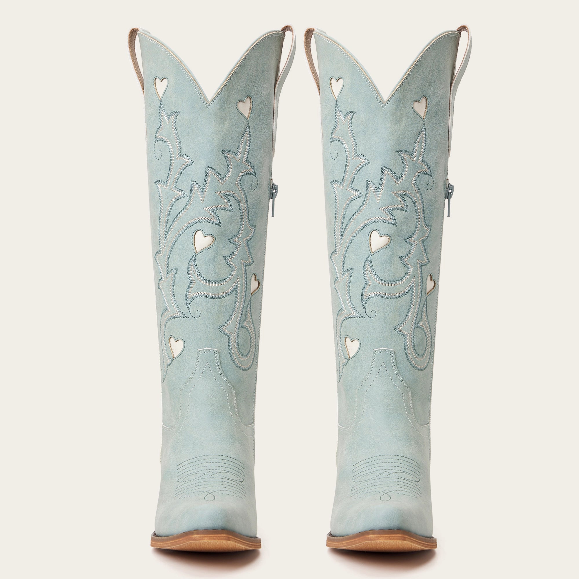 The Hallie – Blue Heart Cutouts Embroidered Western Cowgirl Boots
