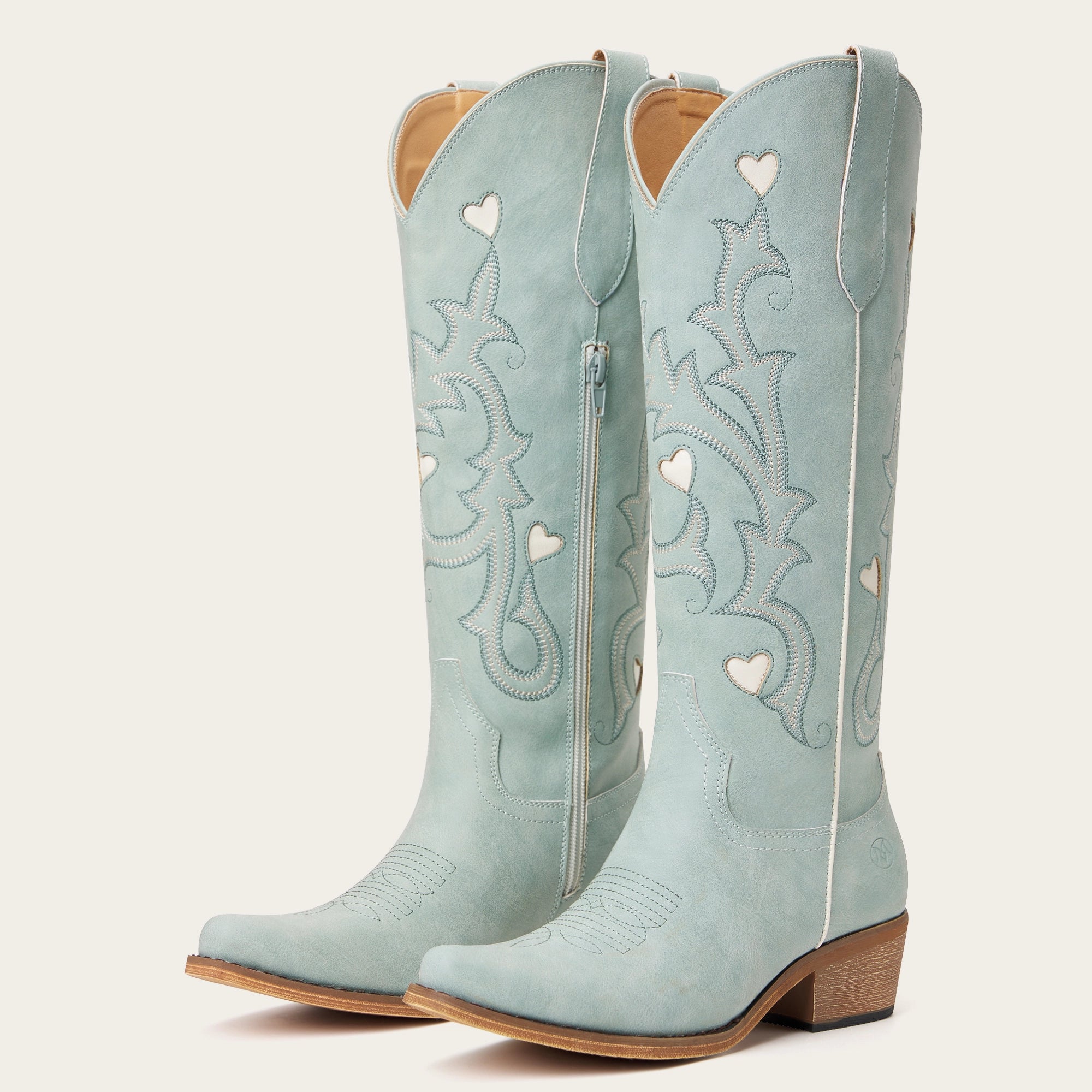 The Hallie – Blue Heart Cutouts Embroidered Western Cowgirl Boots