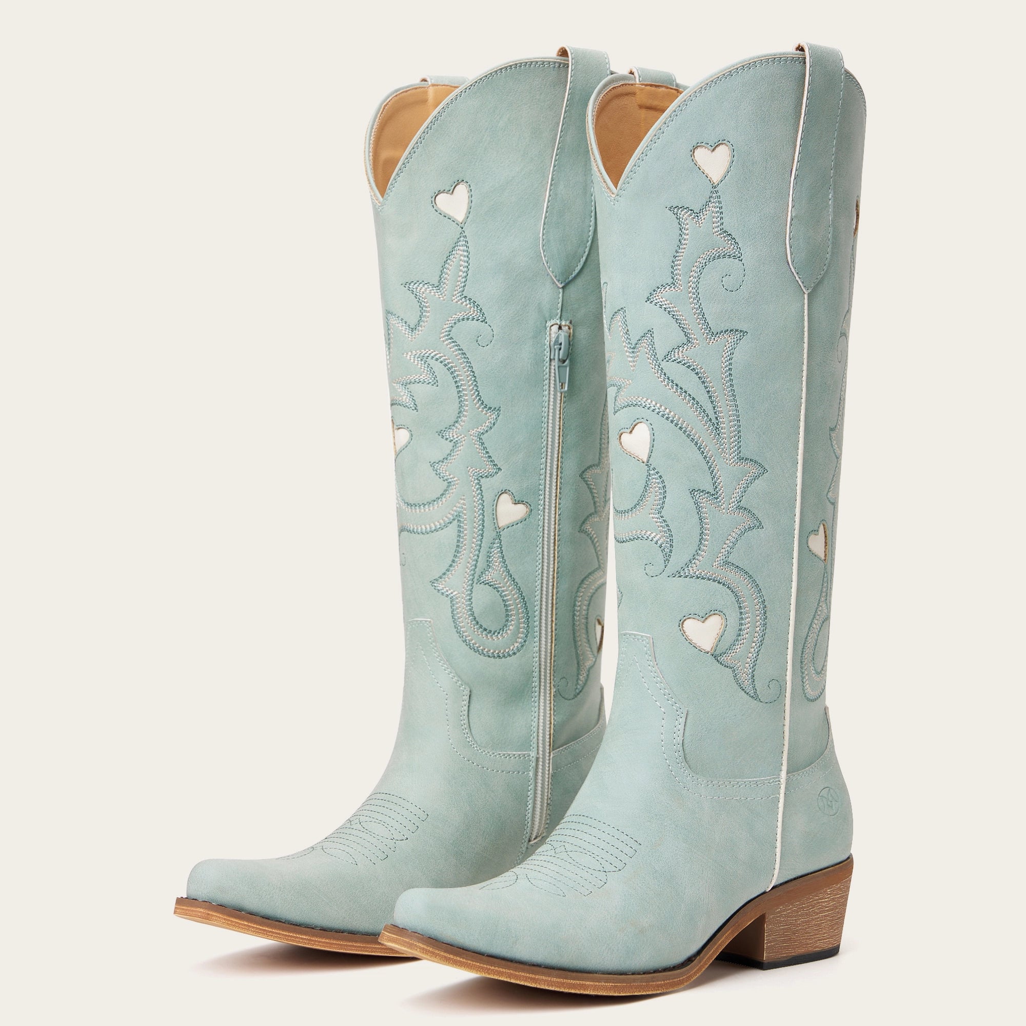 The Hallie - Blue Heart Cutouts Embroidered Western Cowgirl Boots