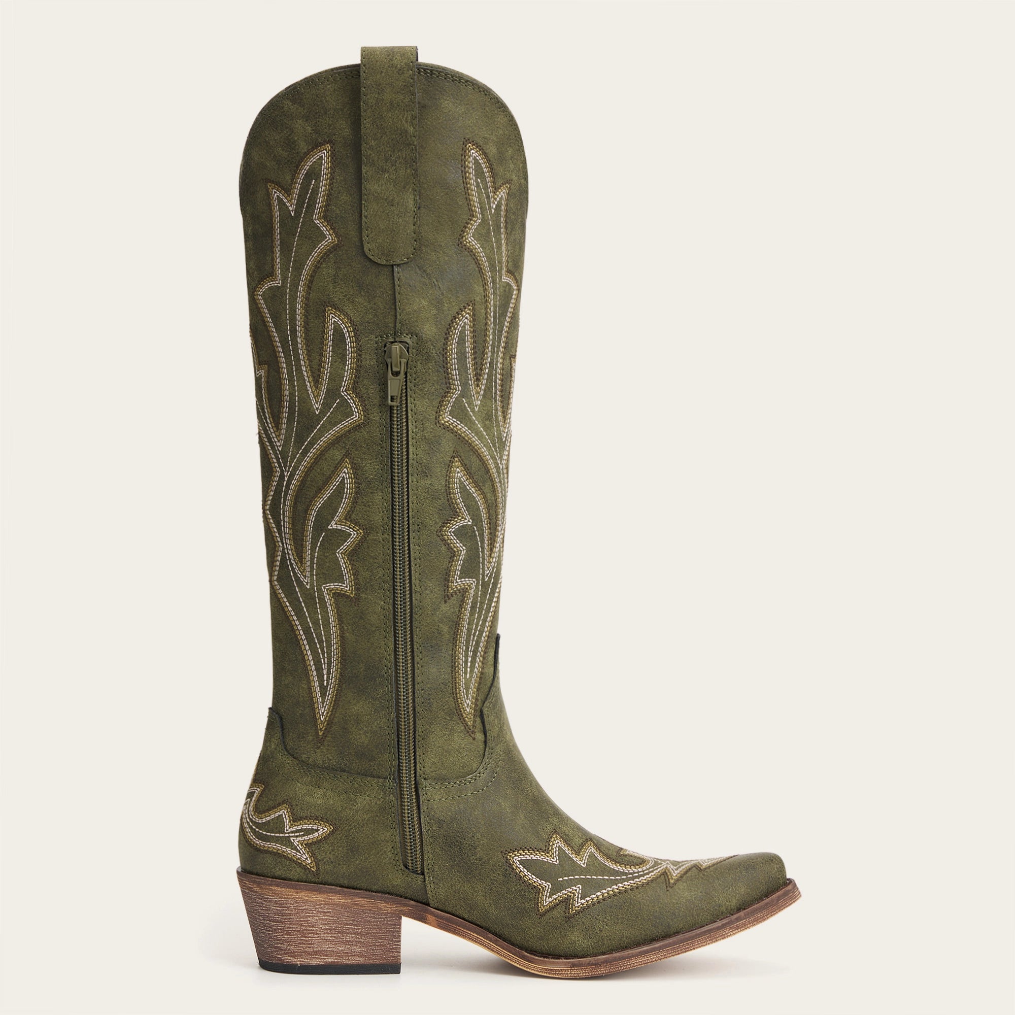 The Etta - Olive Short Tall Cowgirl Boots with Delicate Embroidery