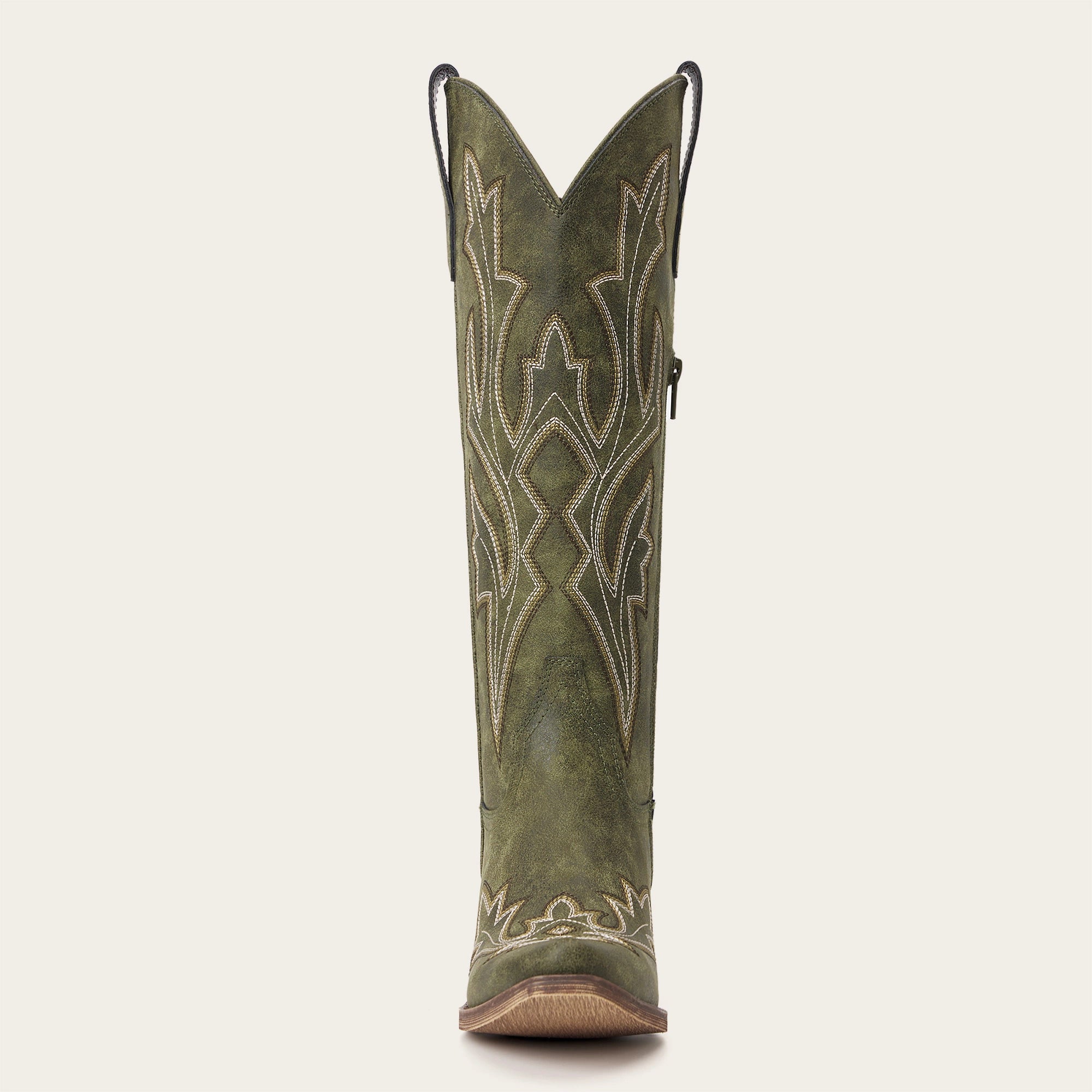 The Etta - Olive Short Tall Cowgirl Boots with Delicate Embroidery