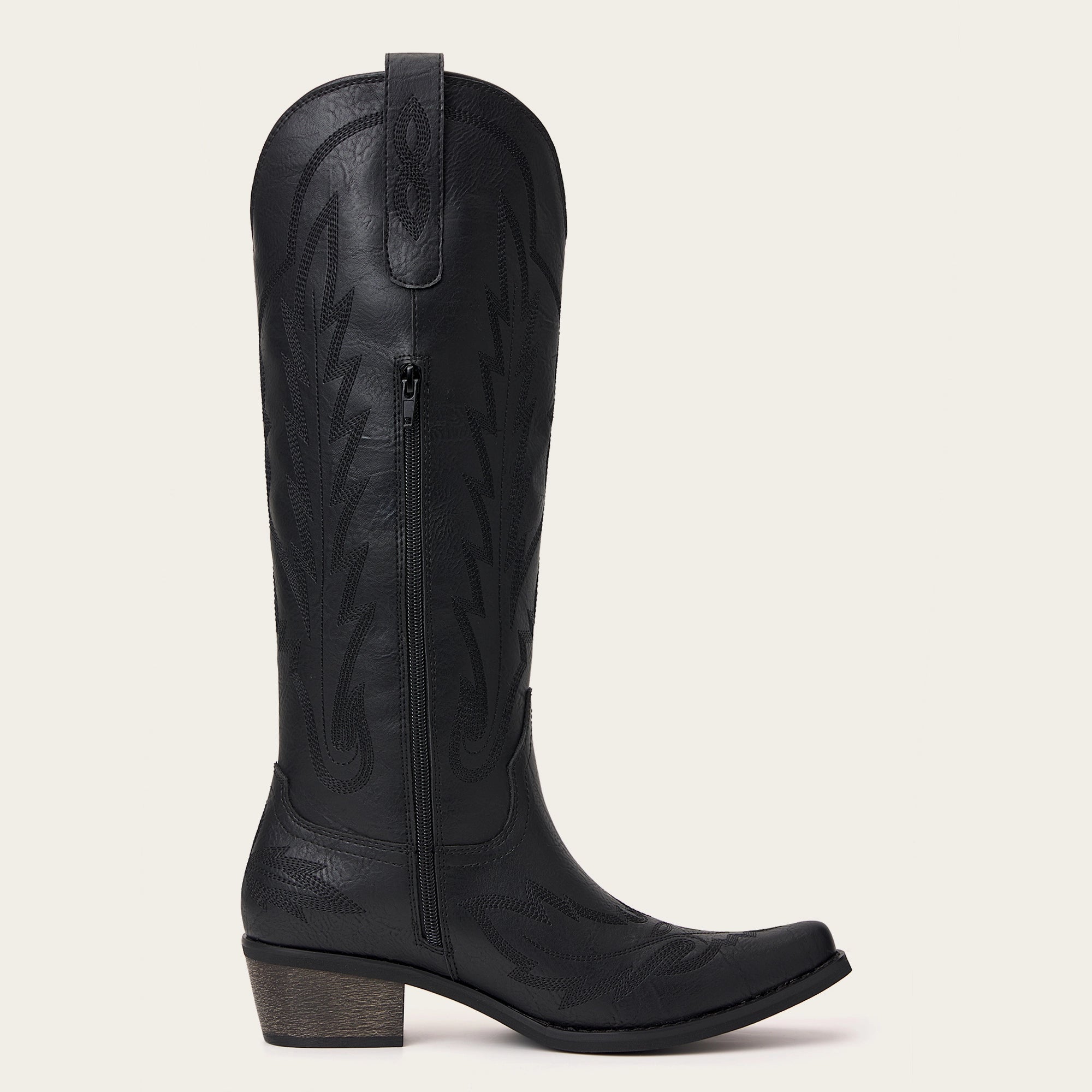 The Rosemary - Black Embroidered Tall Western Cowgirl Boots with Side Zipper