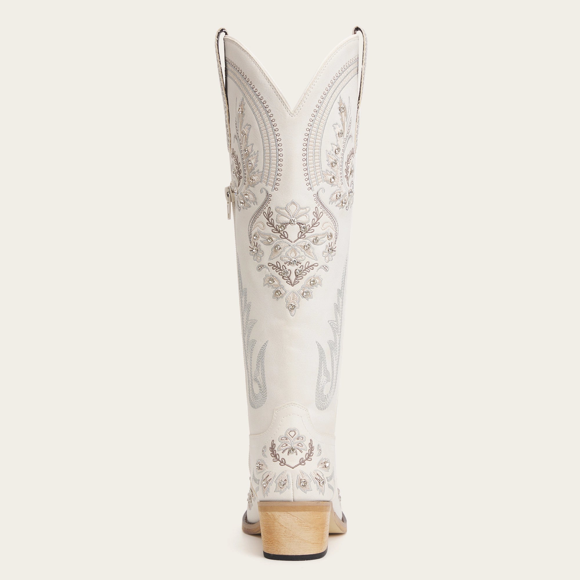 The Aurelia - Ivory Pearl Women's Cowgirl Boots with Snip Toe & Floral Embroidery