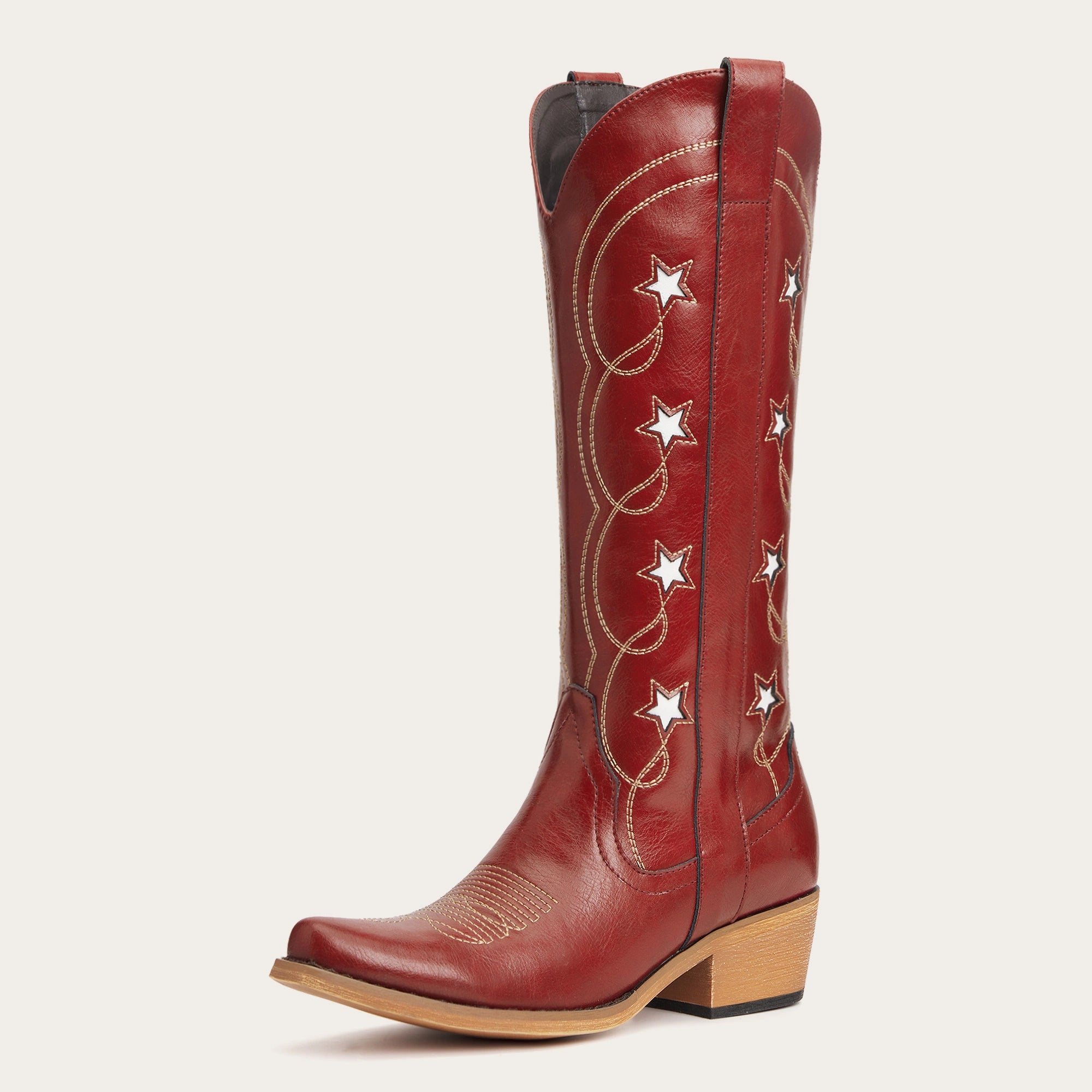 The Starla – Cherry Red Star Embroidered Cowgirl Boots