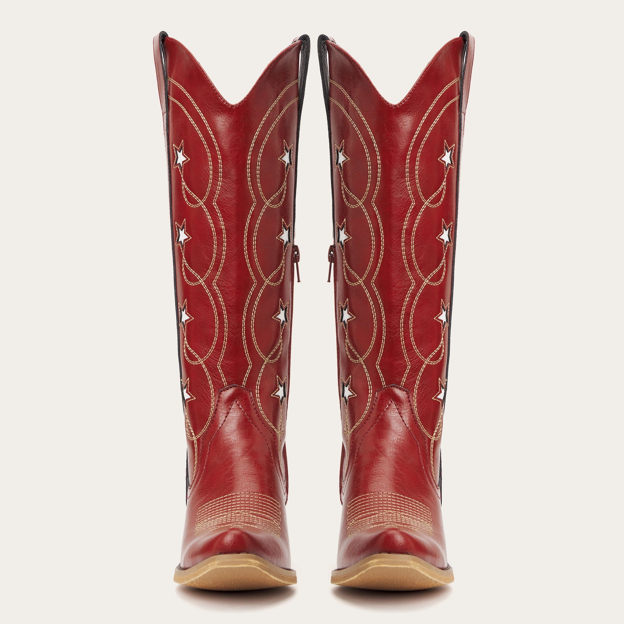 The Starla - Red Star Cutout Snip Toe Cowgirl Boots with Side Zipper