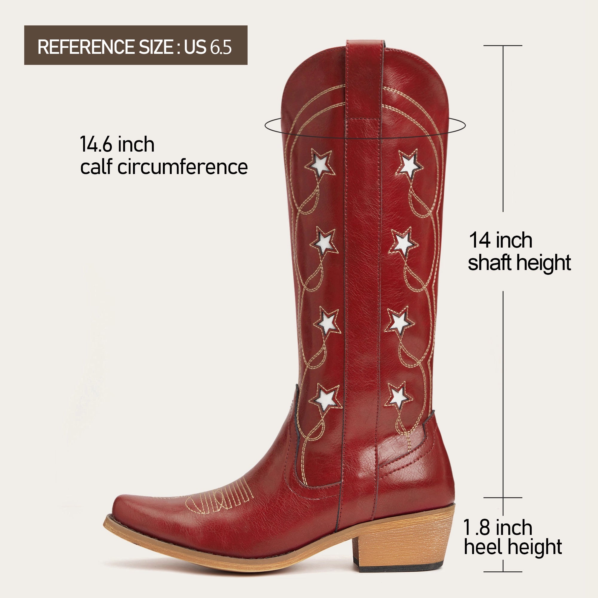 The Starla - Red Star Cutout Snip Toe Cowgirl Boots with Side Zipper