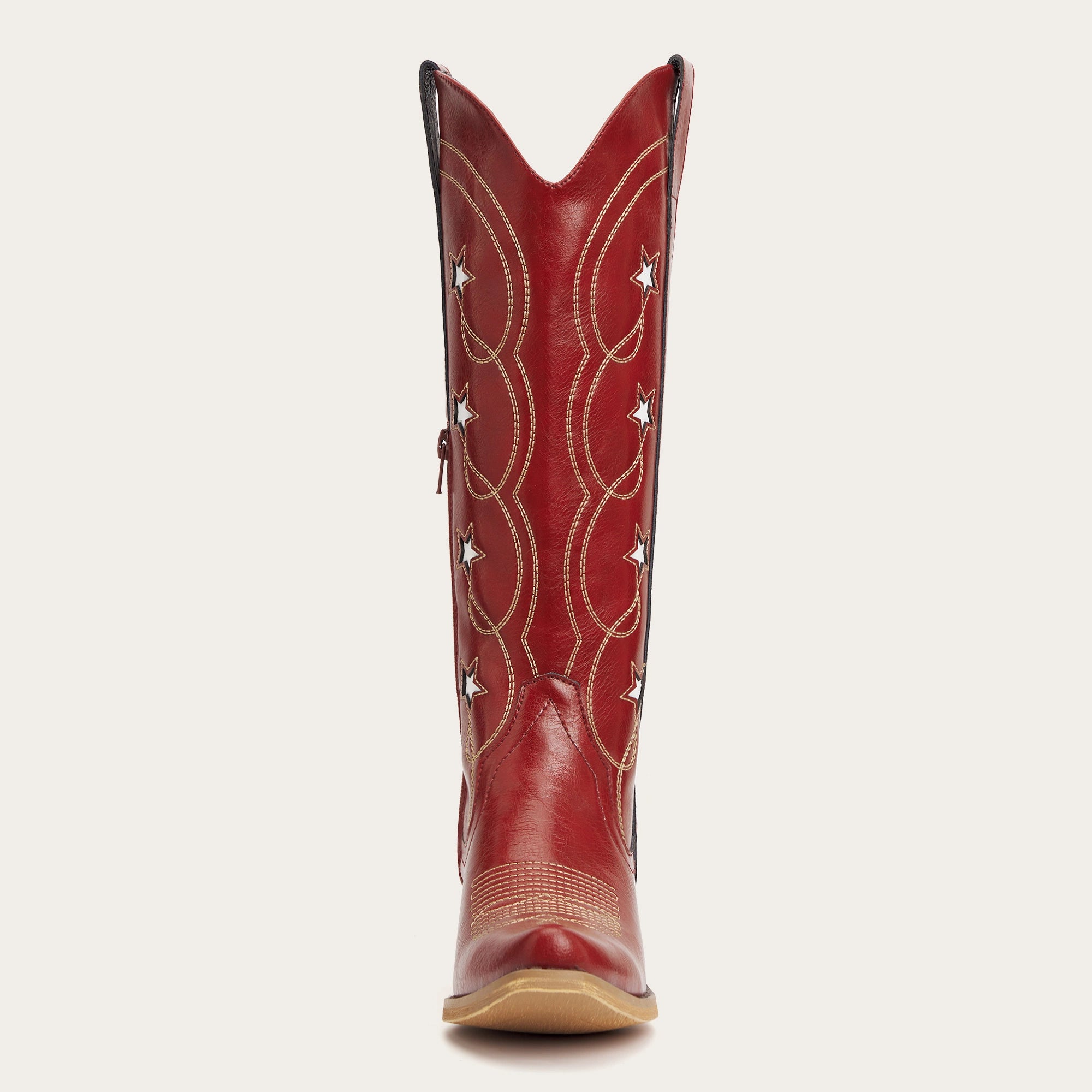 The Starla - Red Star Cutout Snip Toe Cowgirl Boots with Side Zipper