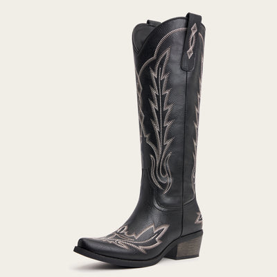 The Rosemary – Black Lightning Embroidered Cowgirl Boots
