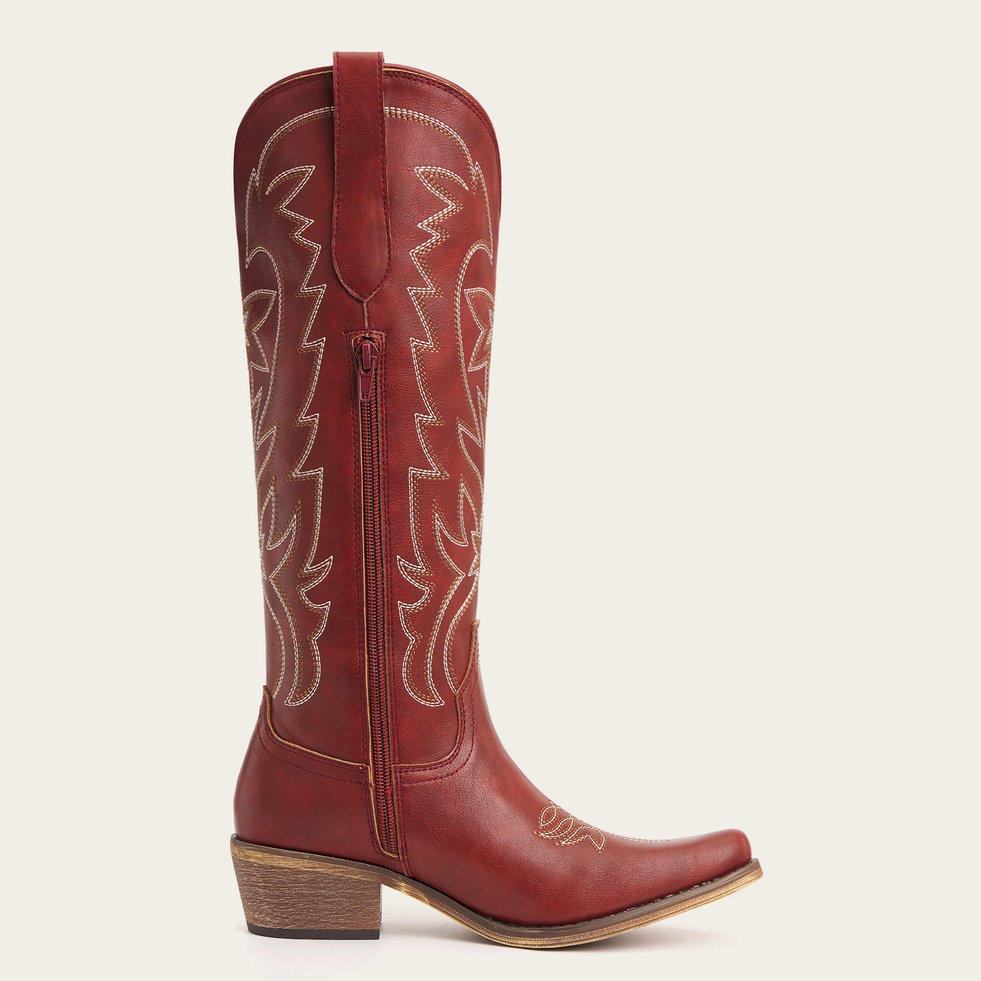 The Molly Wood - Red Starburst Embroidered Snip Toe Tall Western Cowgirl Boots
