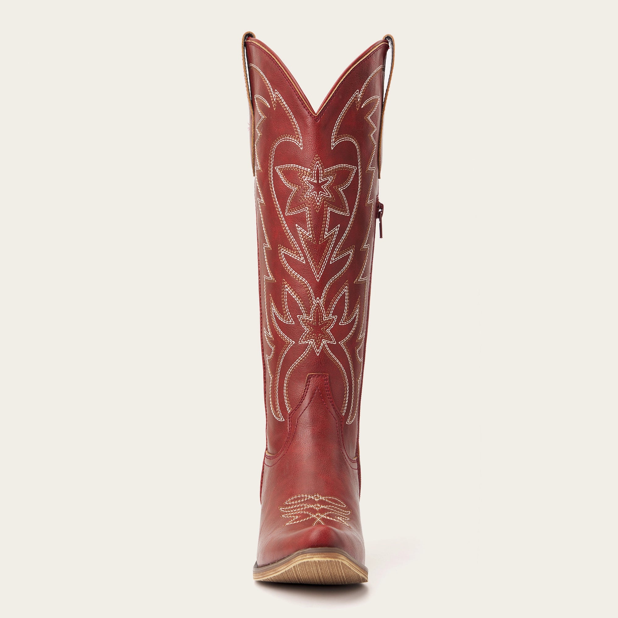 The Molly Wood - Red Starburst Embroidered Snip Toe Tall Western Cowgirl Boots