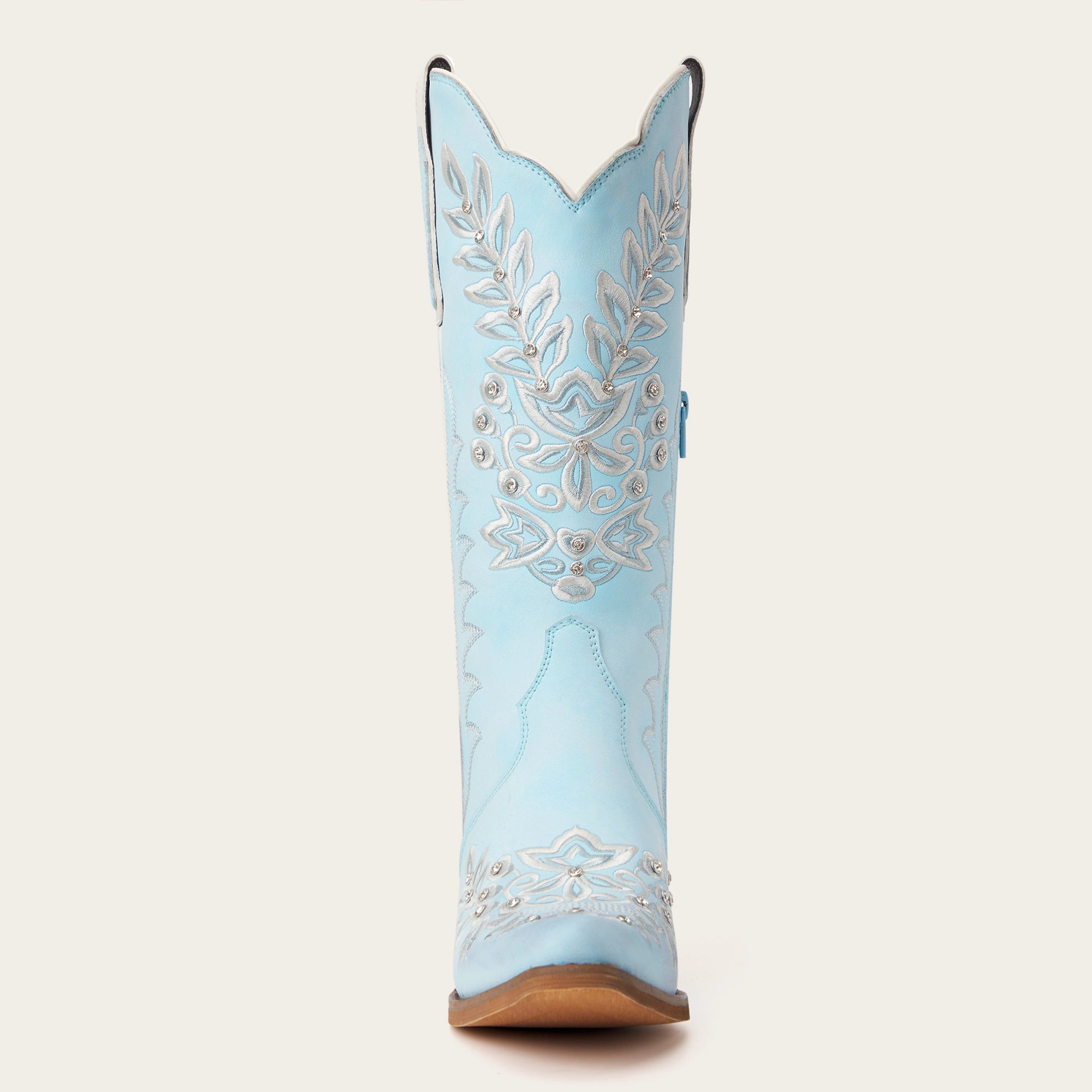 The Grace - Blue Western Boots with Embroidered Floral and Rhinestone Accents