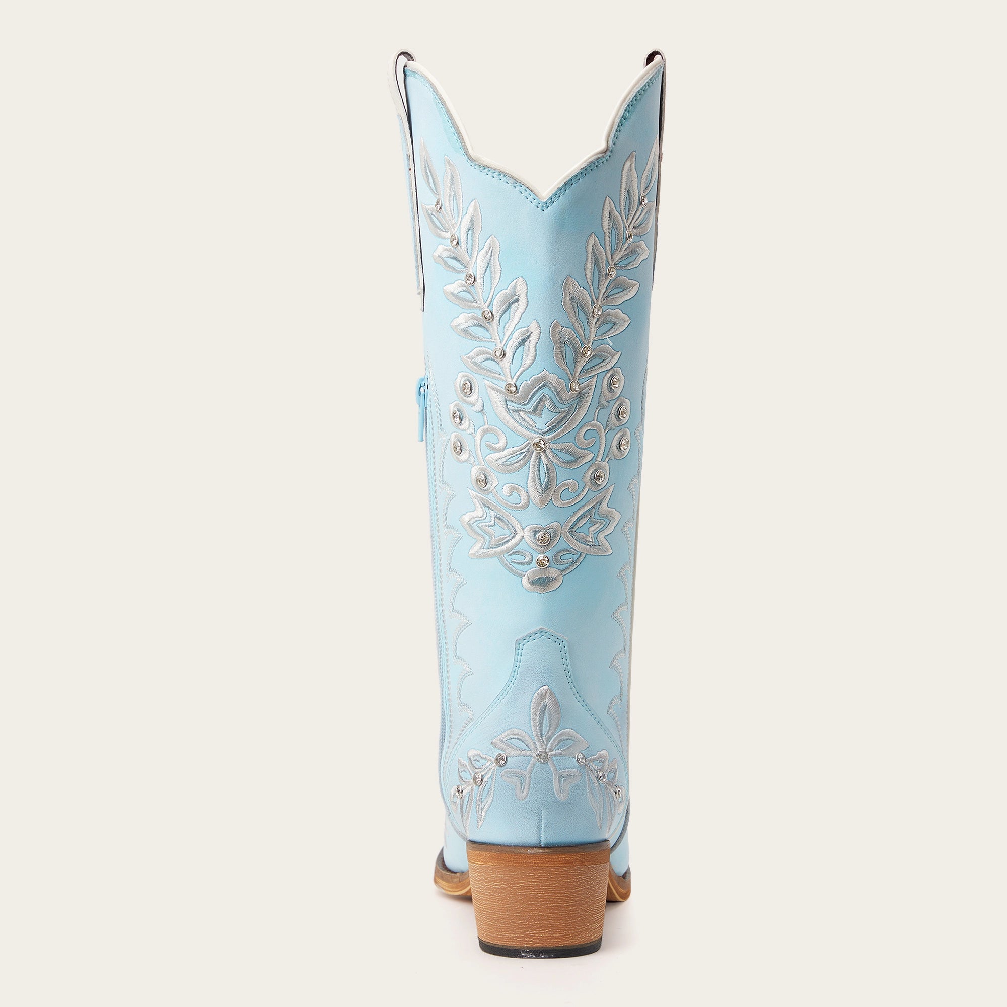 The Grace - Blue Western Boots with Embroidered Floral and Rhinestone Accents