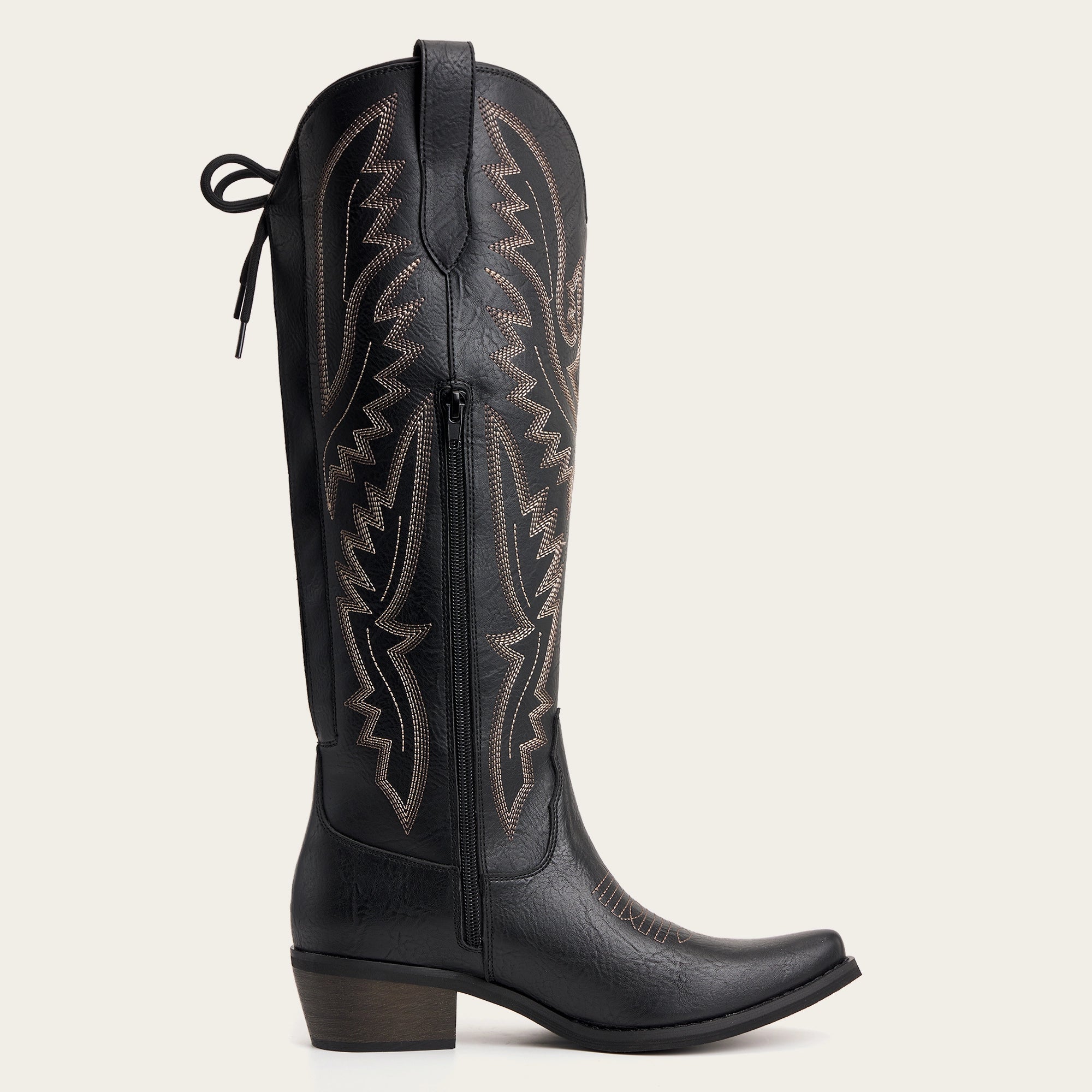 The Withersteen - Black Adjustable Wide Calf Snip Toe Tall Western Cowgirl Boots