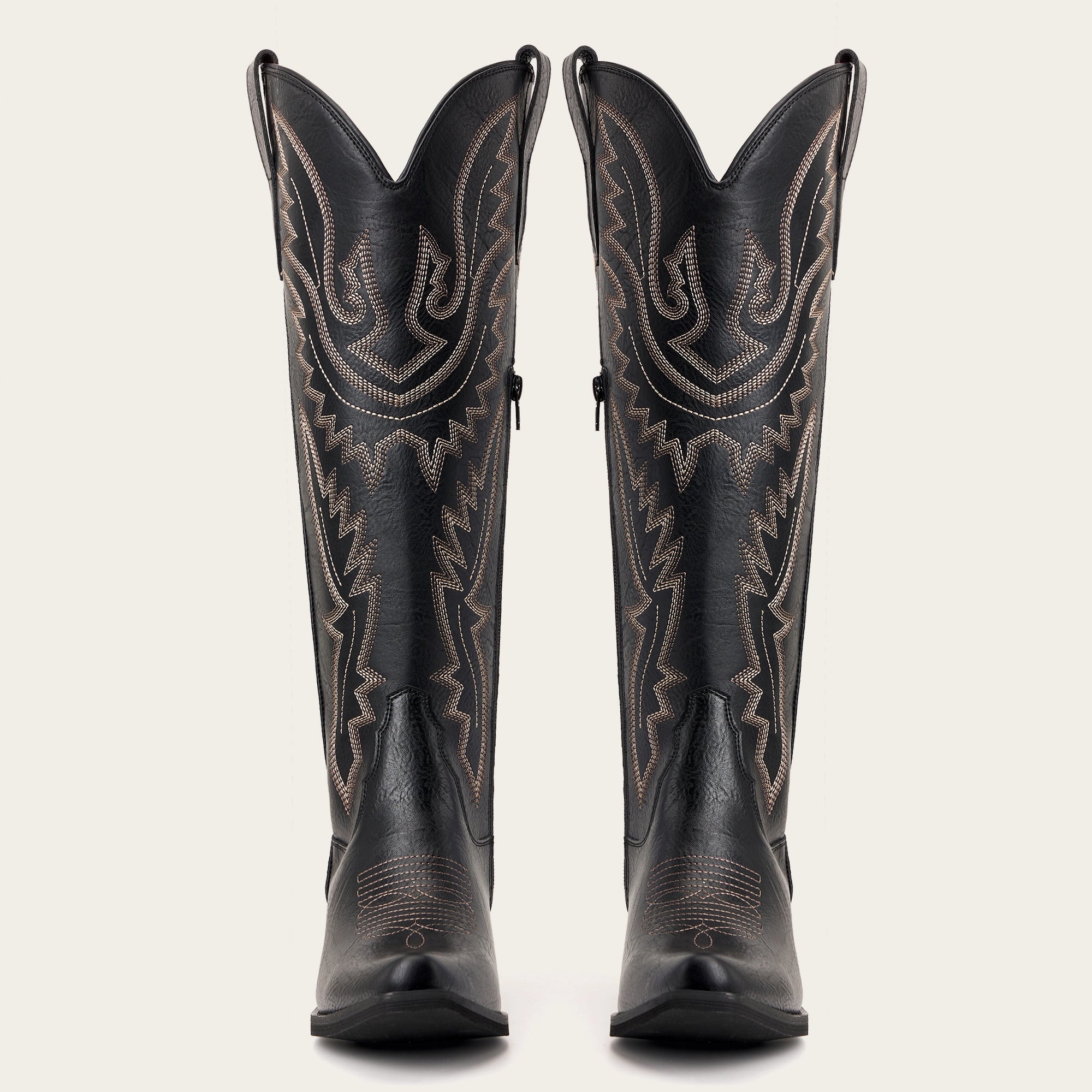 The Withersteen - Black Adjustable Wide Calf Snip Toe Tall Western Cowgirl Boots