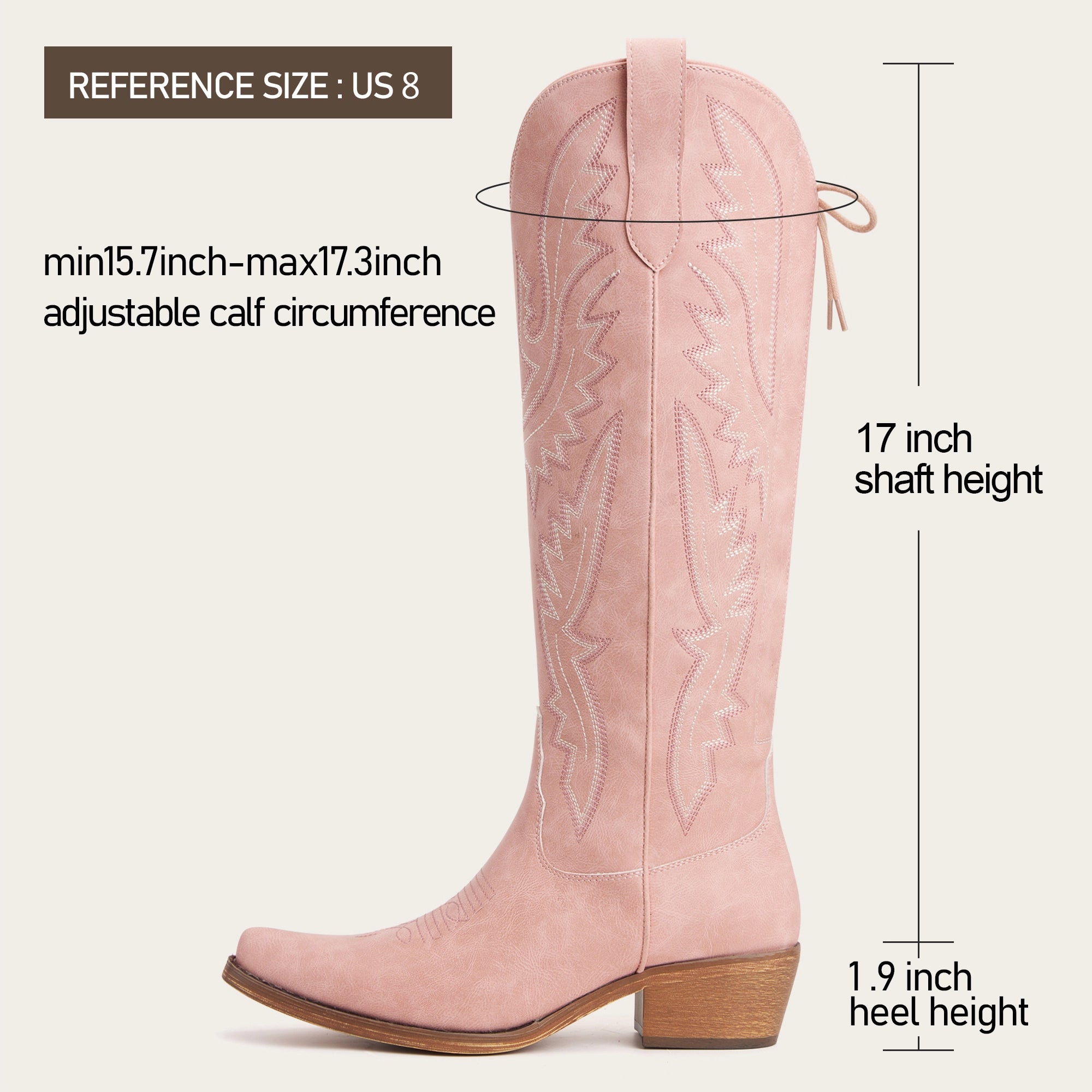 The Withersteen – Blush Pink Adjustable Wide Calf Snip Toe Tall Western Cowgirl Boots