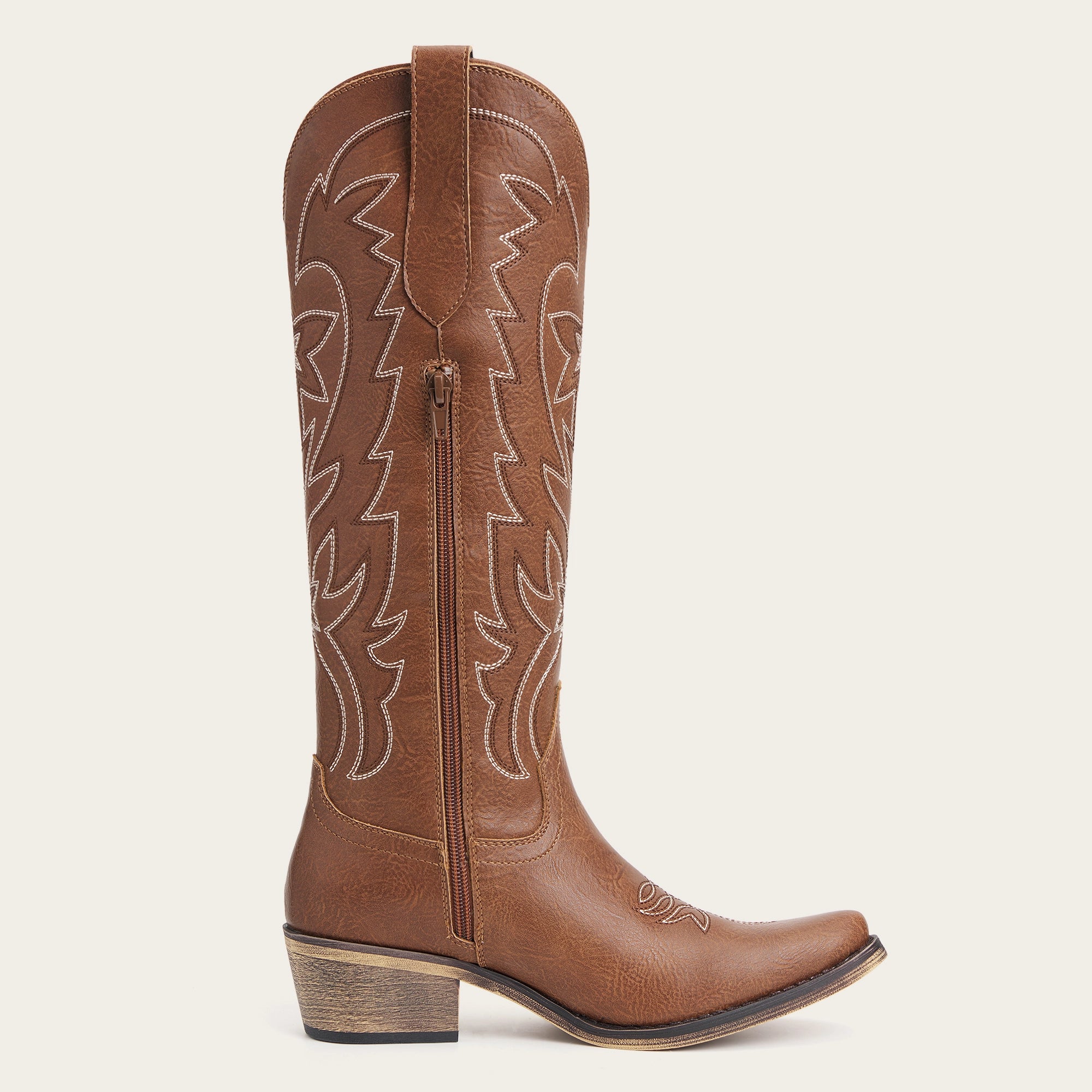 The Molly Wood – Brown Starburst Embroidered Snip Toe Tall Western Cowgirl Boots
