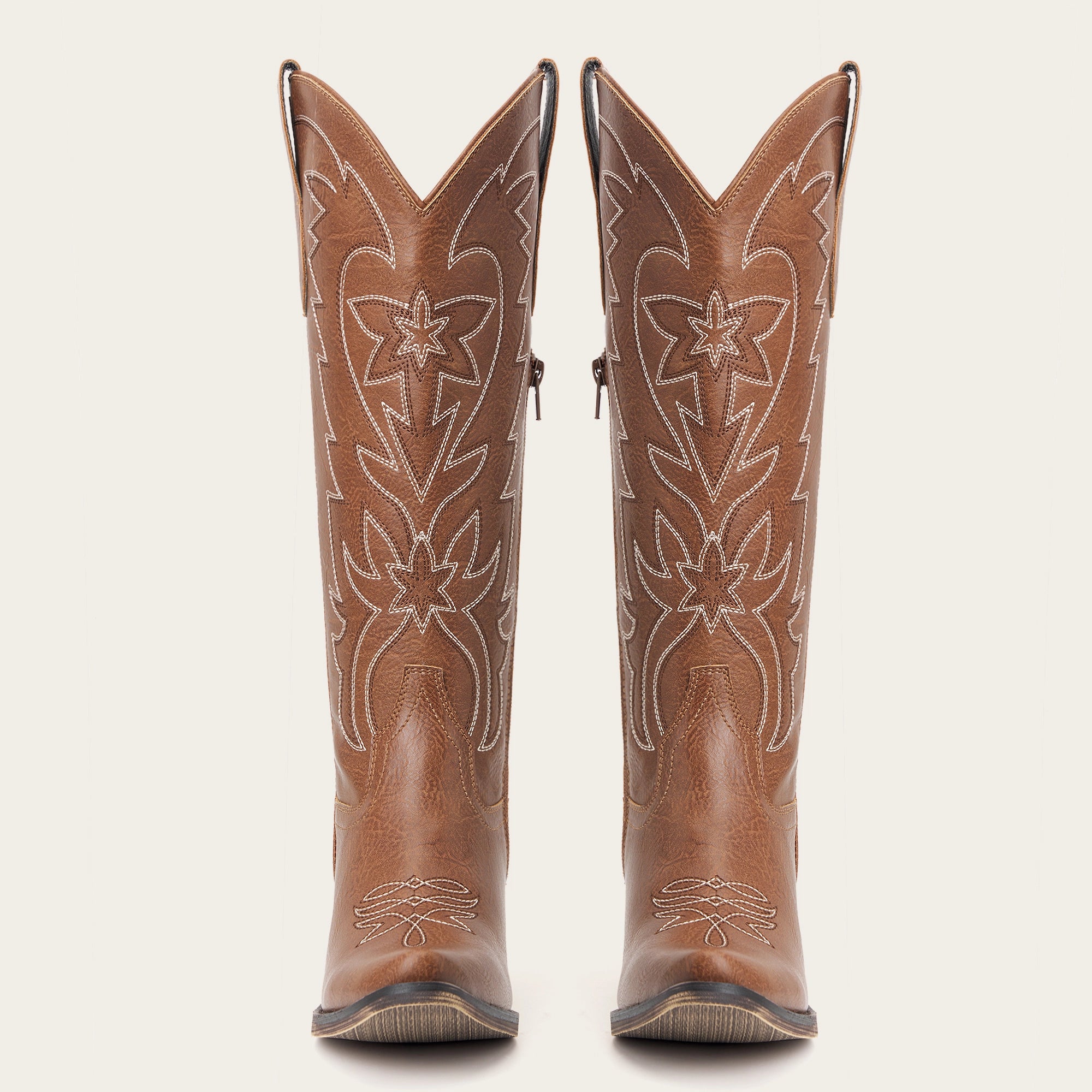 The Molly Wood – Brown Starburst Embroidered Snip Toe Tall Western Cowgirl Boots