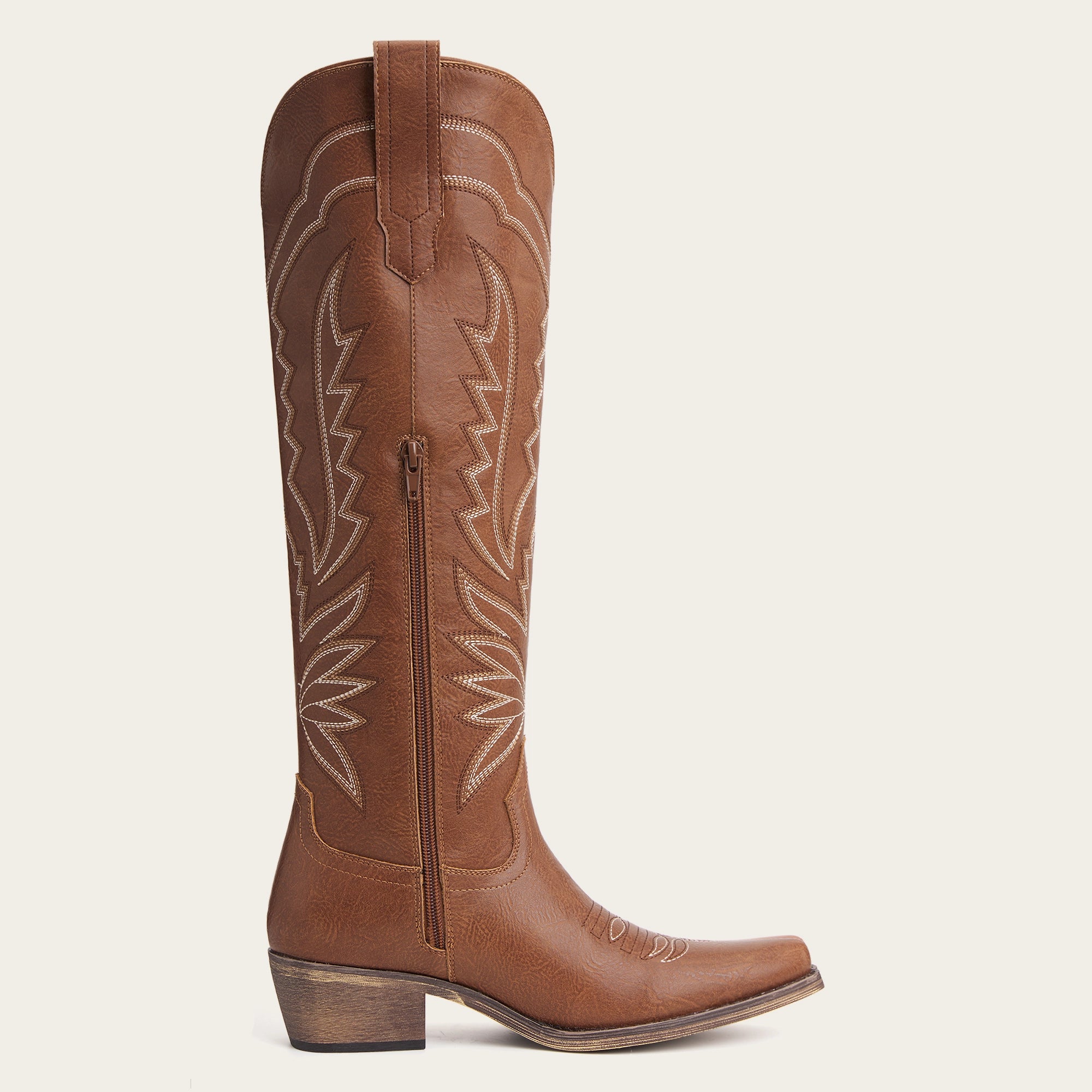 The Laurey - Brown Lightning Embroidered Cowgirl Boots with Classic Western Flair
