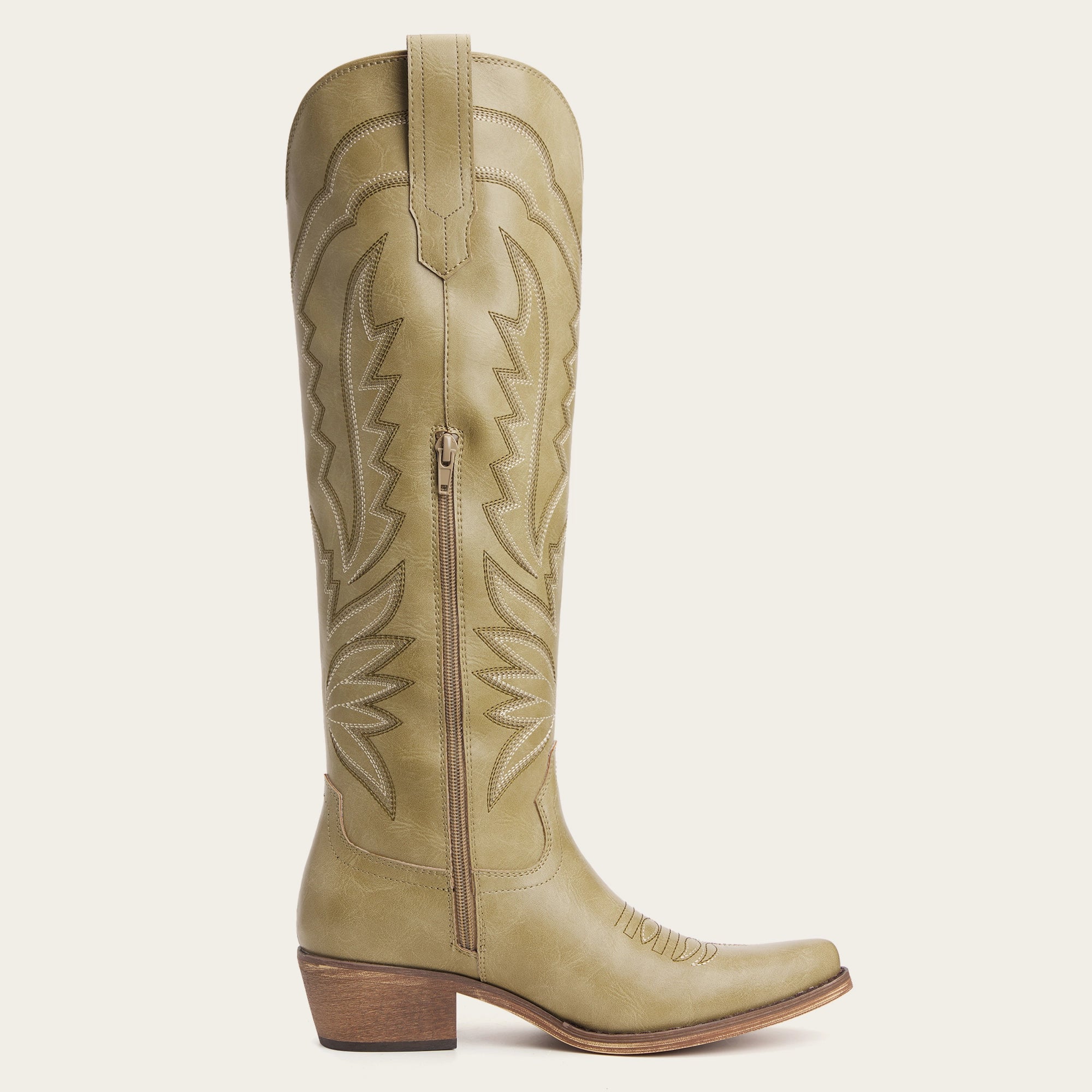 The Laurey - Desert Sage Lightning Embroidered Cowgirl Boots with Classic Western Flair