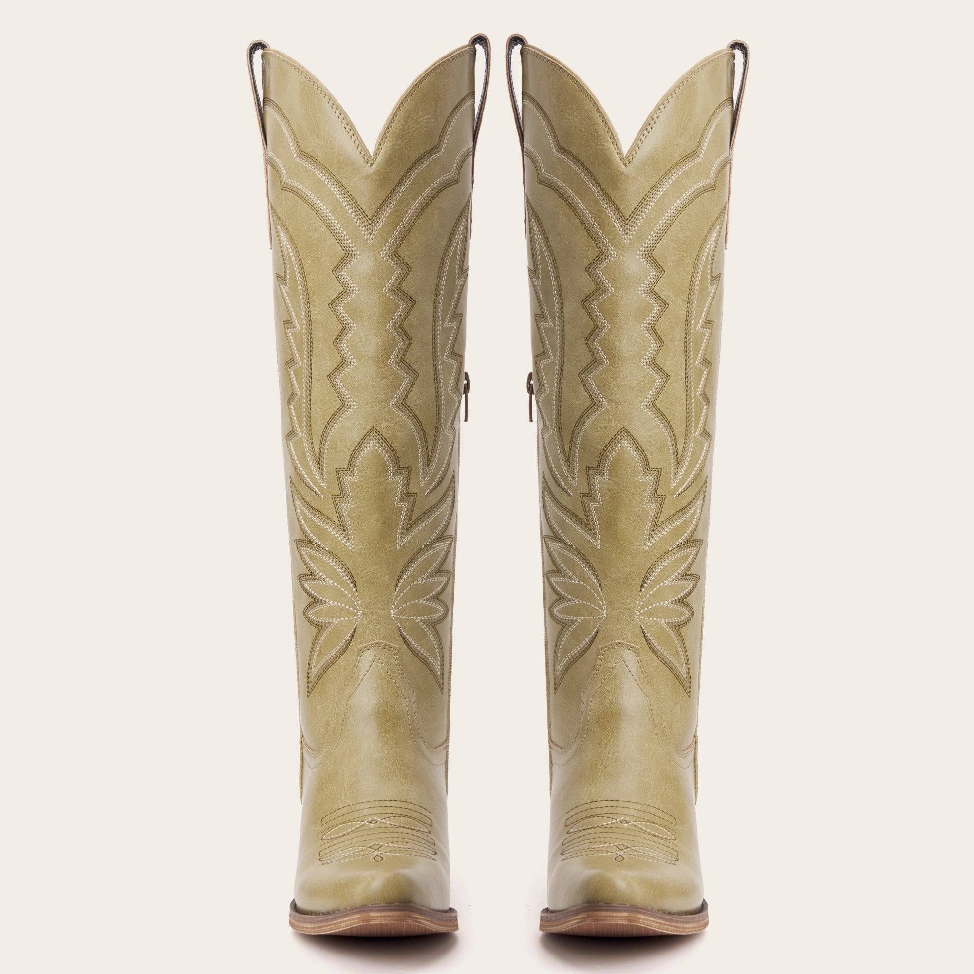 The Laurey - Desert Sage Lightning Embroidered Cowgirl Boots with Classic Western Flair