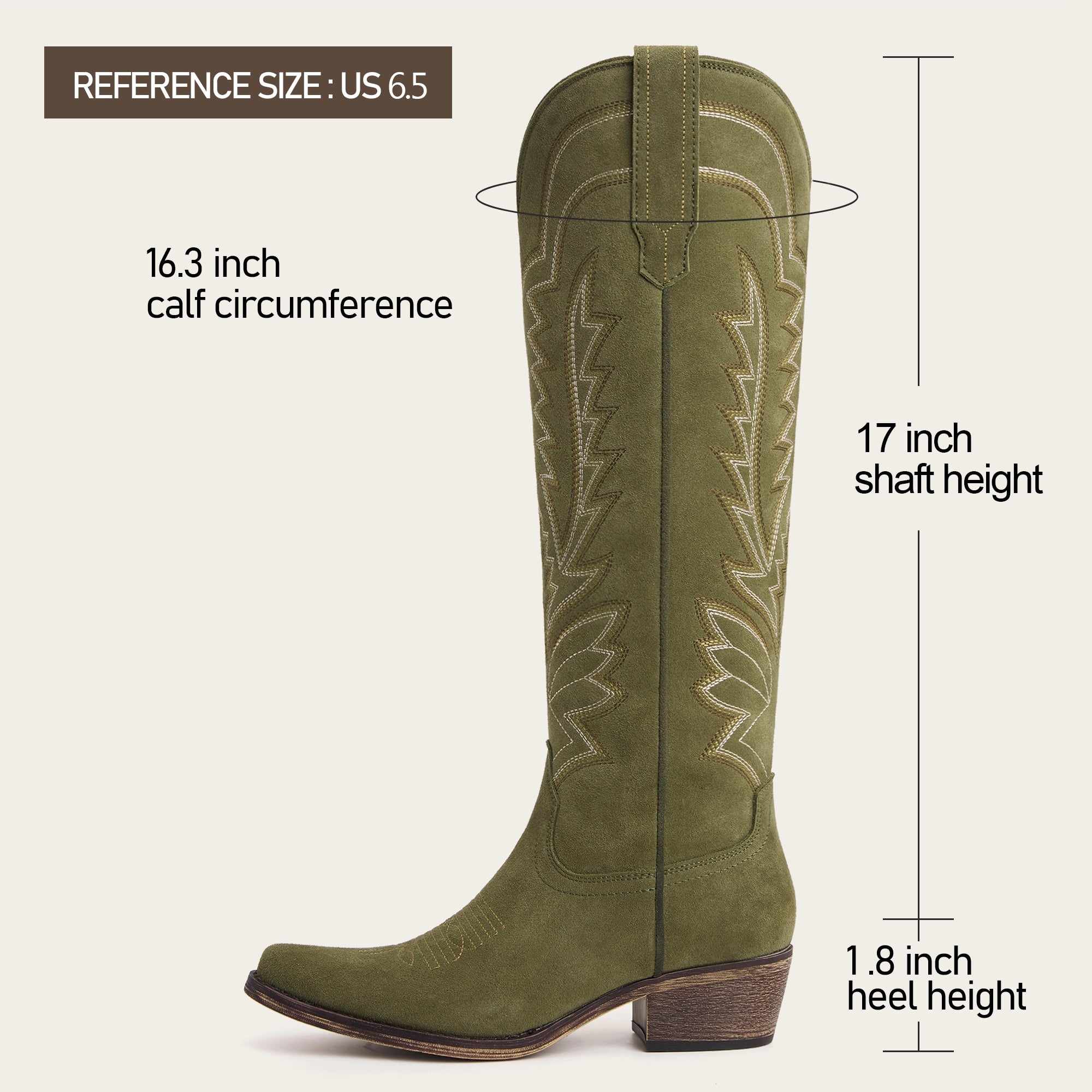 The Laurey - Olive Green Suede Embroidered Snip Toe Cowgirl Boots with Side Zipper