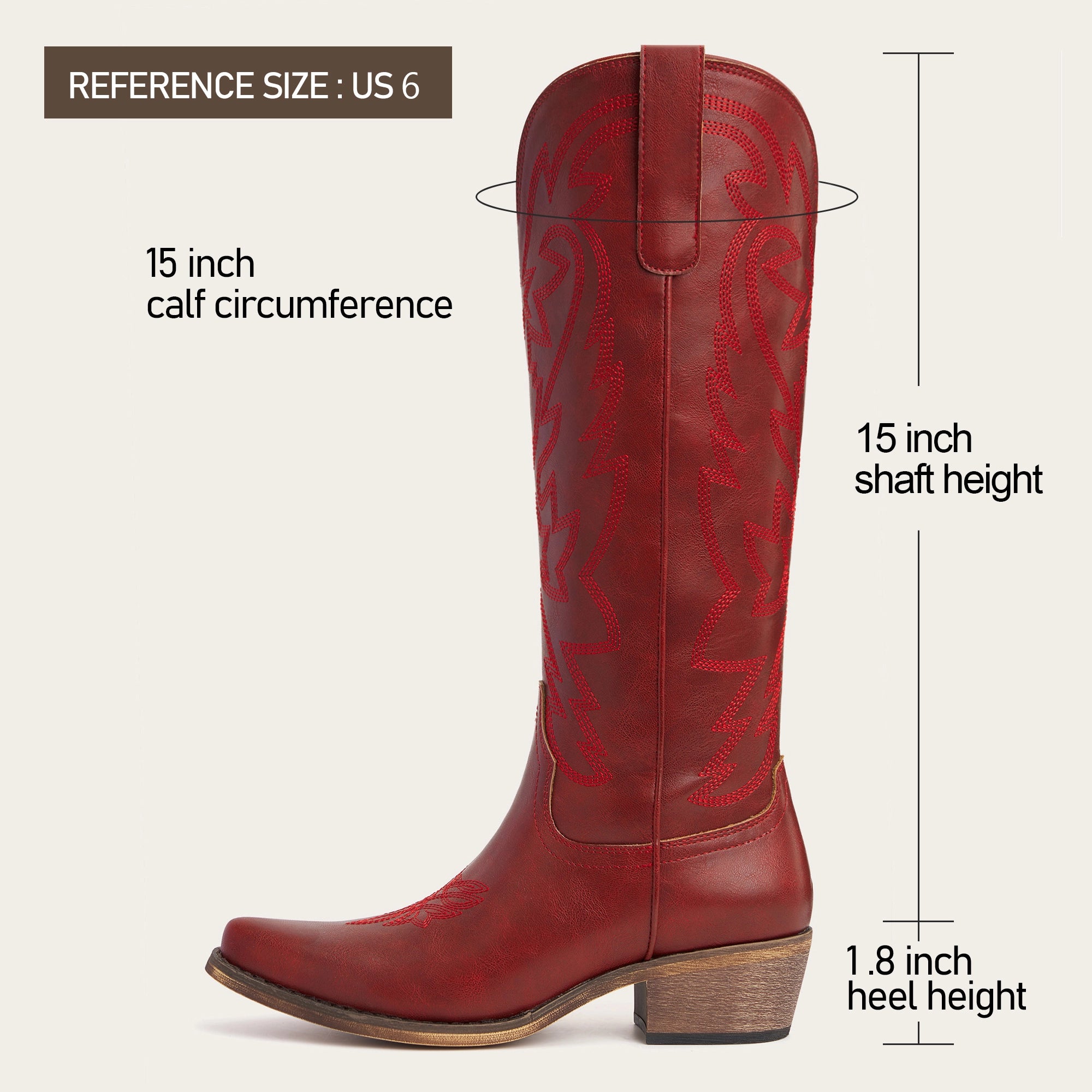 The Molly Wood - Canyon Red Embroidered Tall Western Cowgirl Boots with Side Zipper
