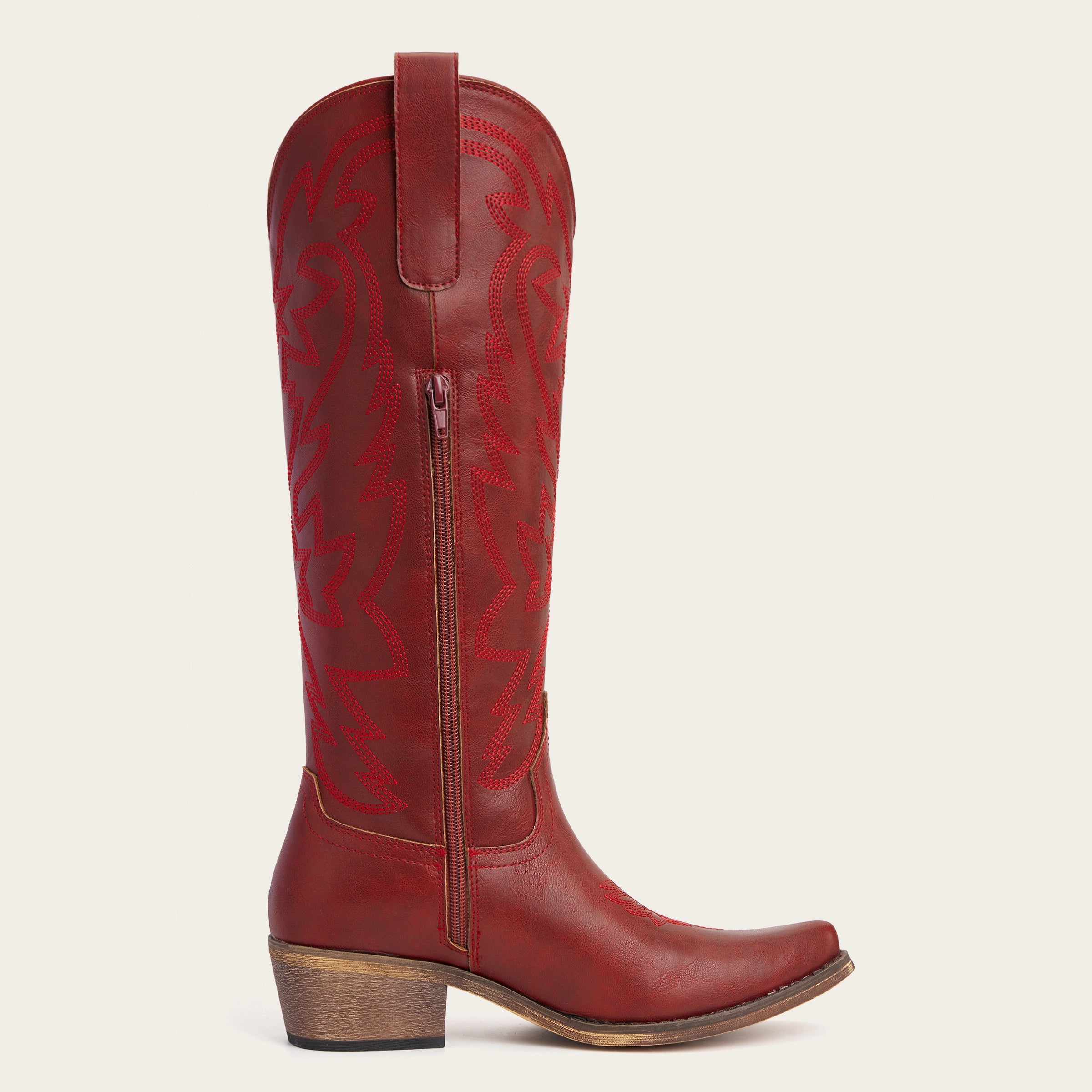 The Molly Wood - Canyon Red Embroidered Tall Western Cowgirl Boots with Side Zipper