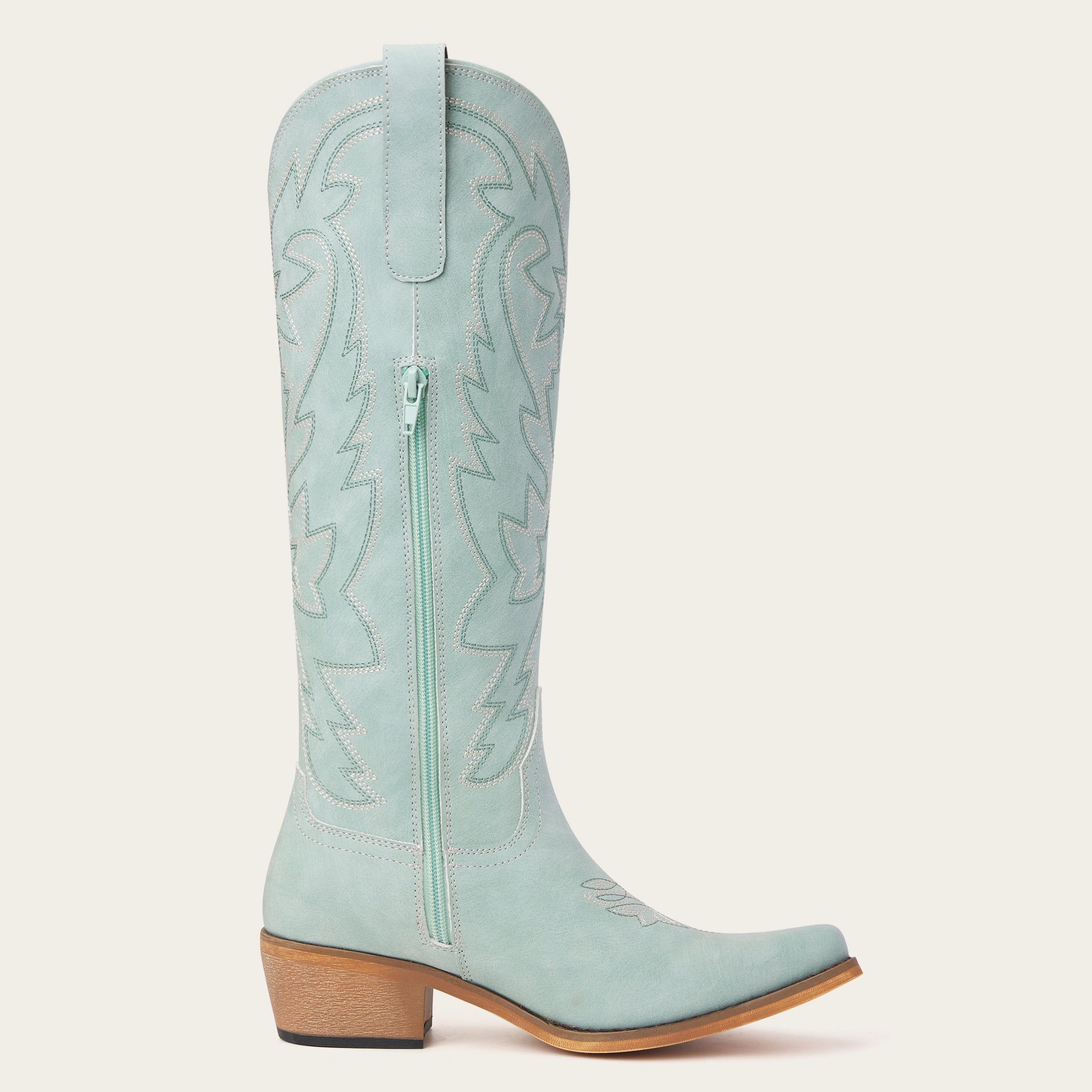 The Molly Wood - Sky Blue Embroidered Tall Western Cowgirl Boots with Side Zipper