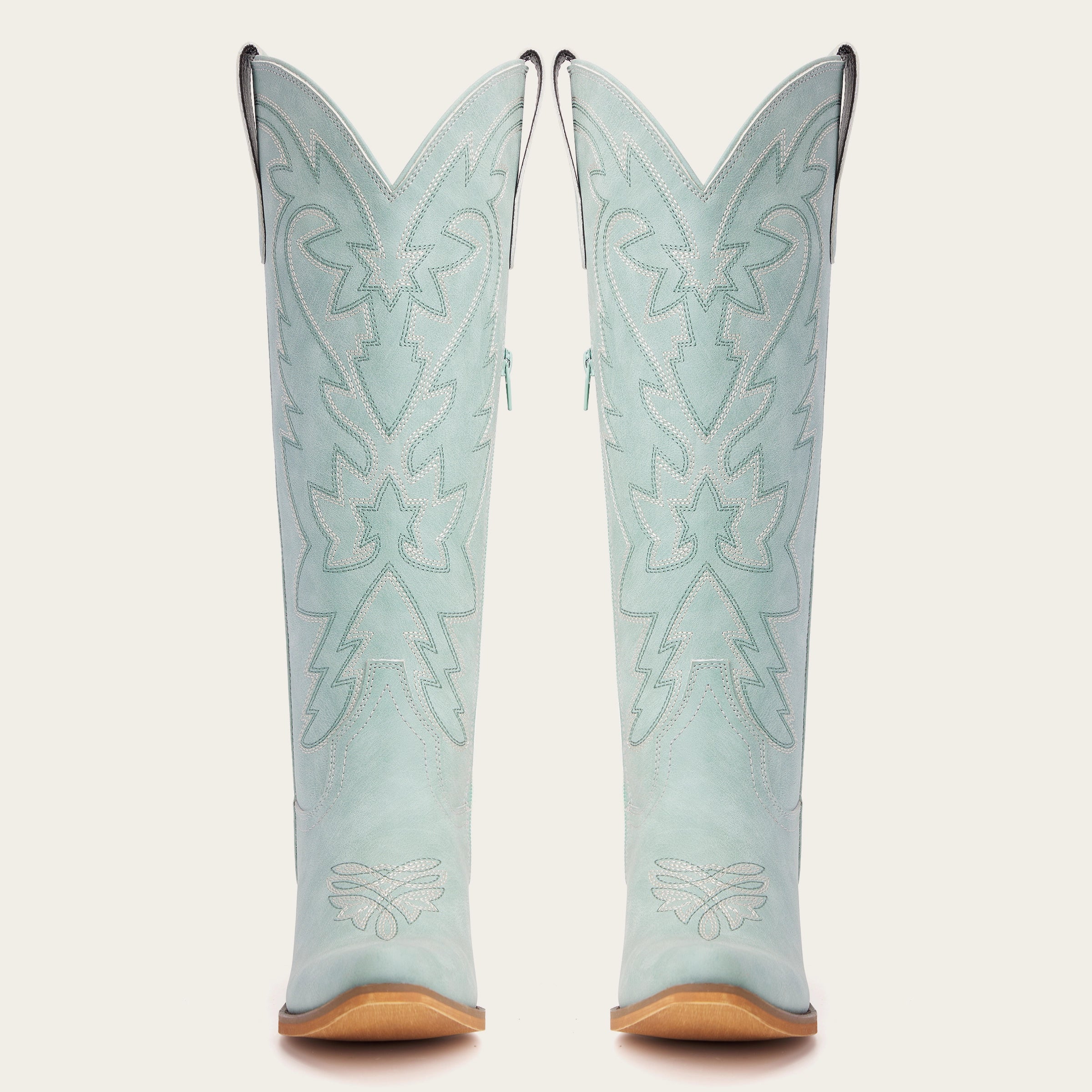 The Molly Wood - Sky Blue Embroidered Tall Western Cowgirl Boots with Side Zipper