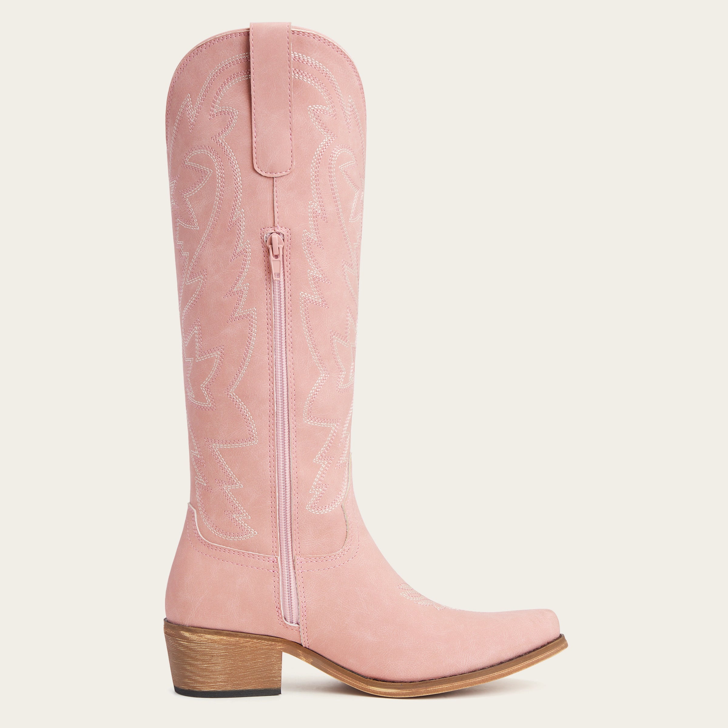 The Molly Wood - Blush Pink Embroidered Tall Western Cowgirl Boots with Side Zipper