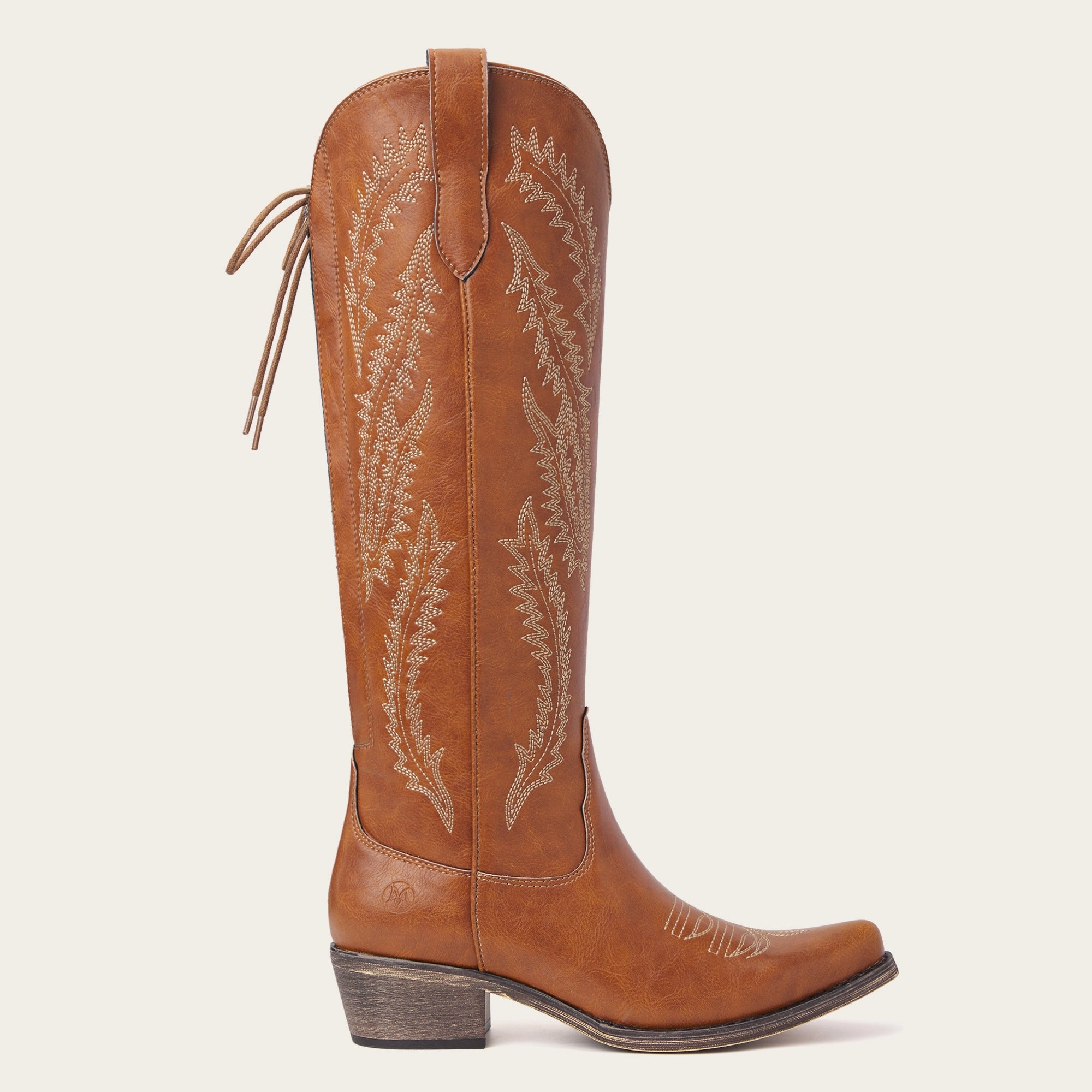The Cattle - Tan Wide Calf Embroidered Snip Toe Cowgirl Boots with Side Zipper