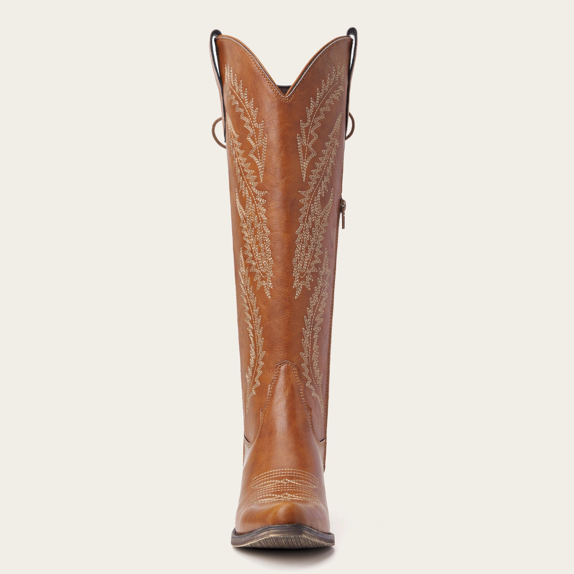 The Cattle - Tan Wide Calf Embroidered Snip Toe Cowgirl Boots with Side Zipper