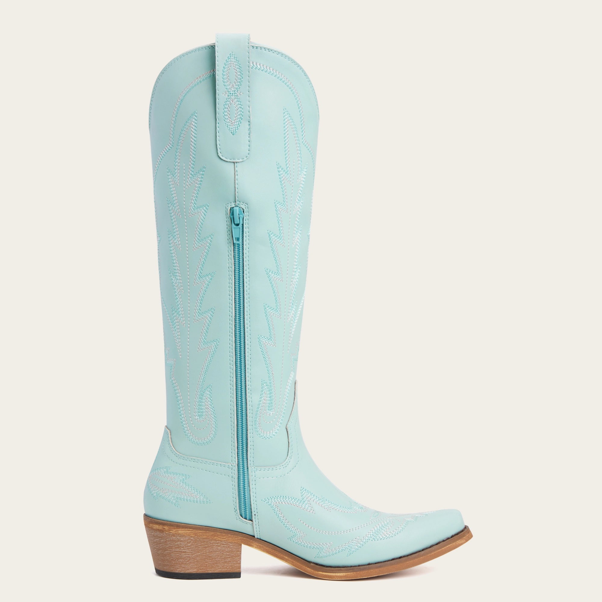 The Rosemary - Sky Blue Embroidered Tall Western Cowgirl Boots with Side Zipper