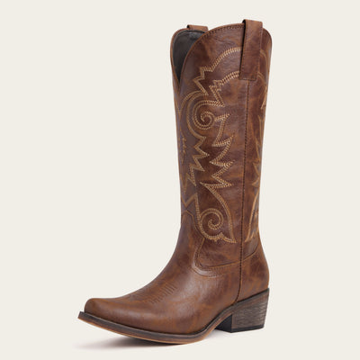 The Cassidy - Cognac Embroidered Snip Toe Western Cowgirl Boots