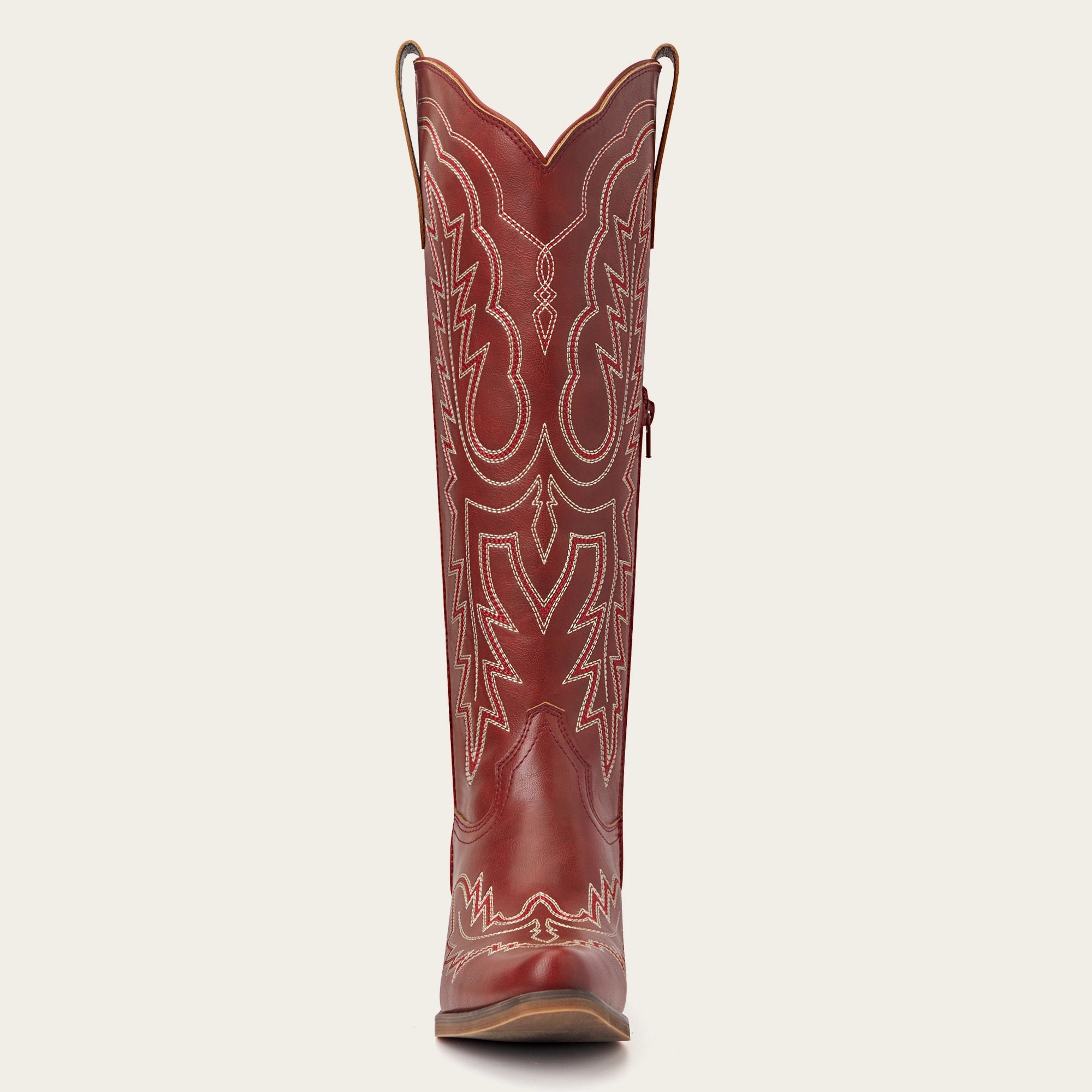The Montana - Red Embroidered Snip Toe Tall Cowgirl Boots with Side Zipper
