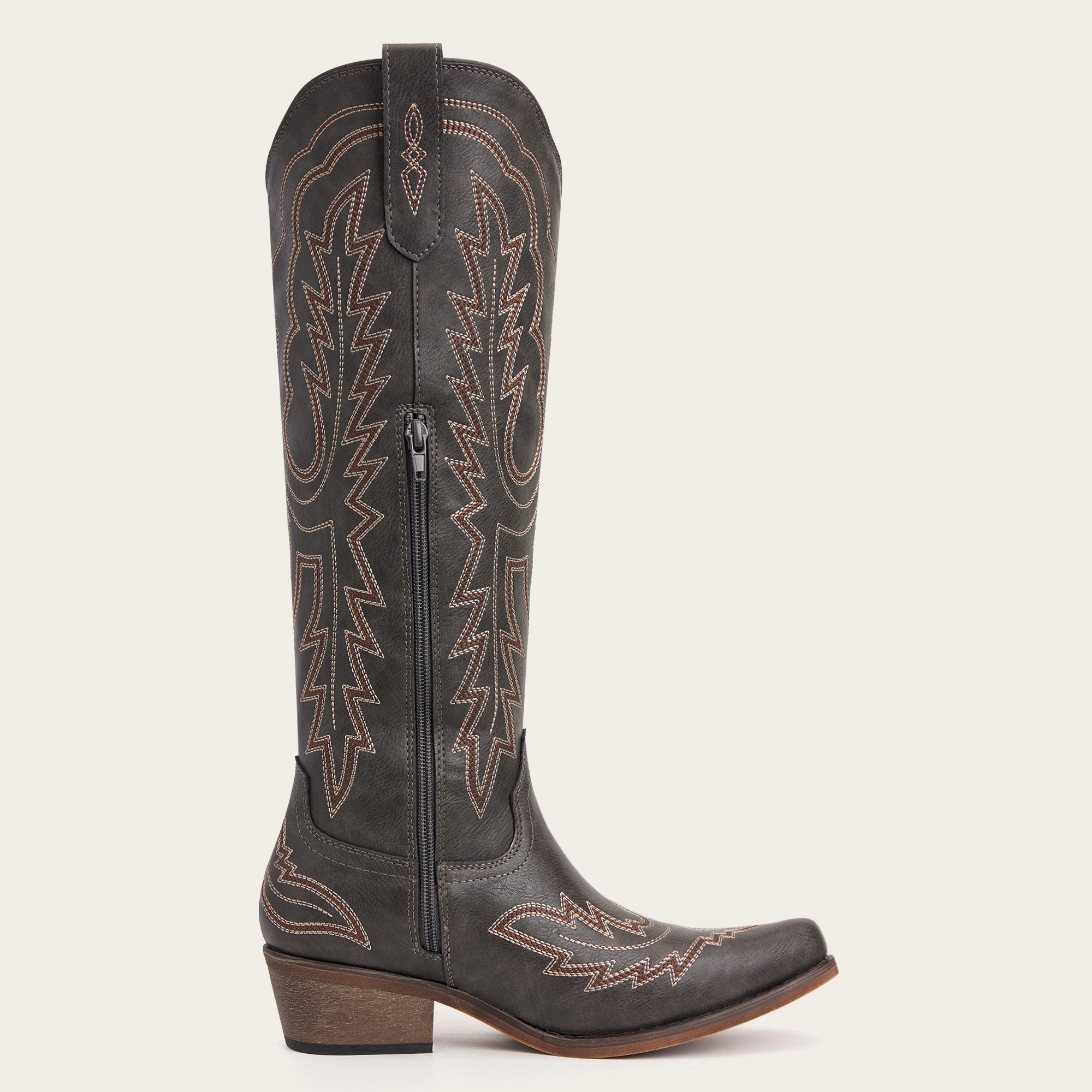 The Montana - Charcoal Black Embroidered Snip Toe Tall Cowgirl Boots with Side Zipper