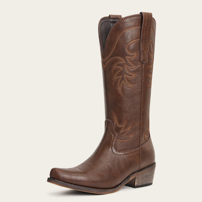 The Elizabeth - Brown Bonded Leather Classic Snip Toe Cowgirl Boots