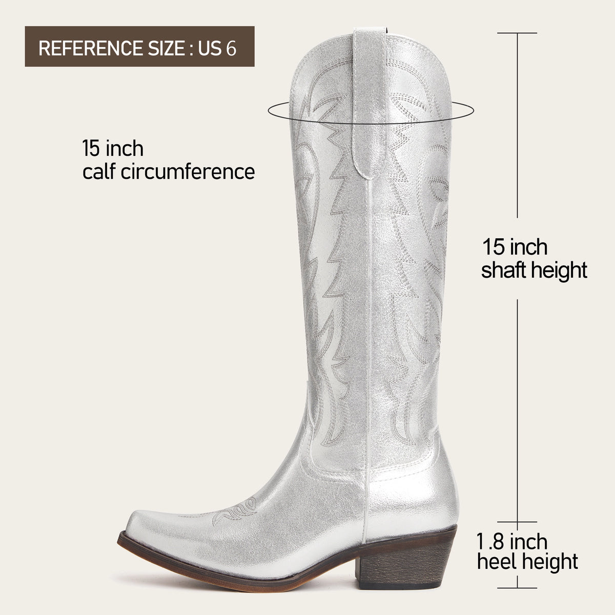 The Molly Wood - Metallic Silver Starburst Embroidered Tall Western Cowgirl Boots with Side Zipper