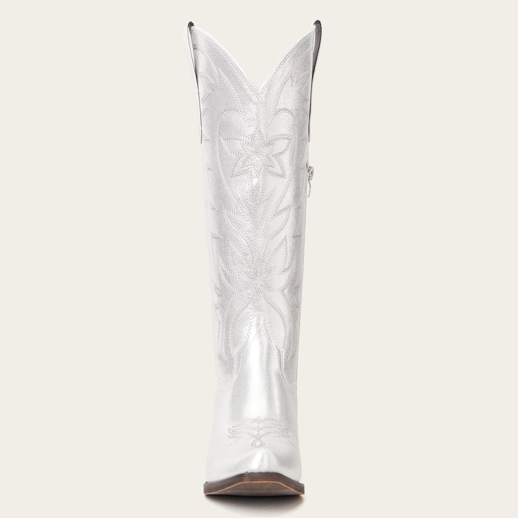 The Molly Wood - Metallic Silver Starburst Embroidered Tall Western Cowgirl Boots with Side Zipper