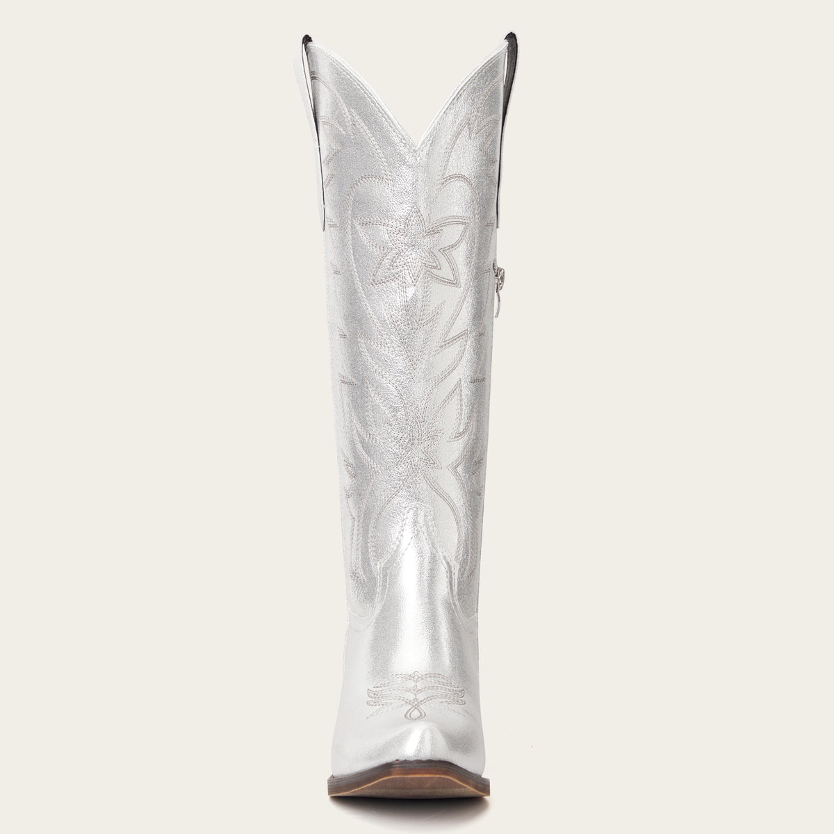 The Molly Wood - Metallic Silver Starburst Embroidered Tall Western Cowgirl Boots with Side Zipper