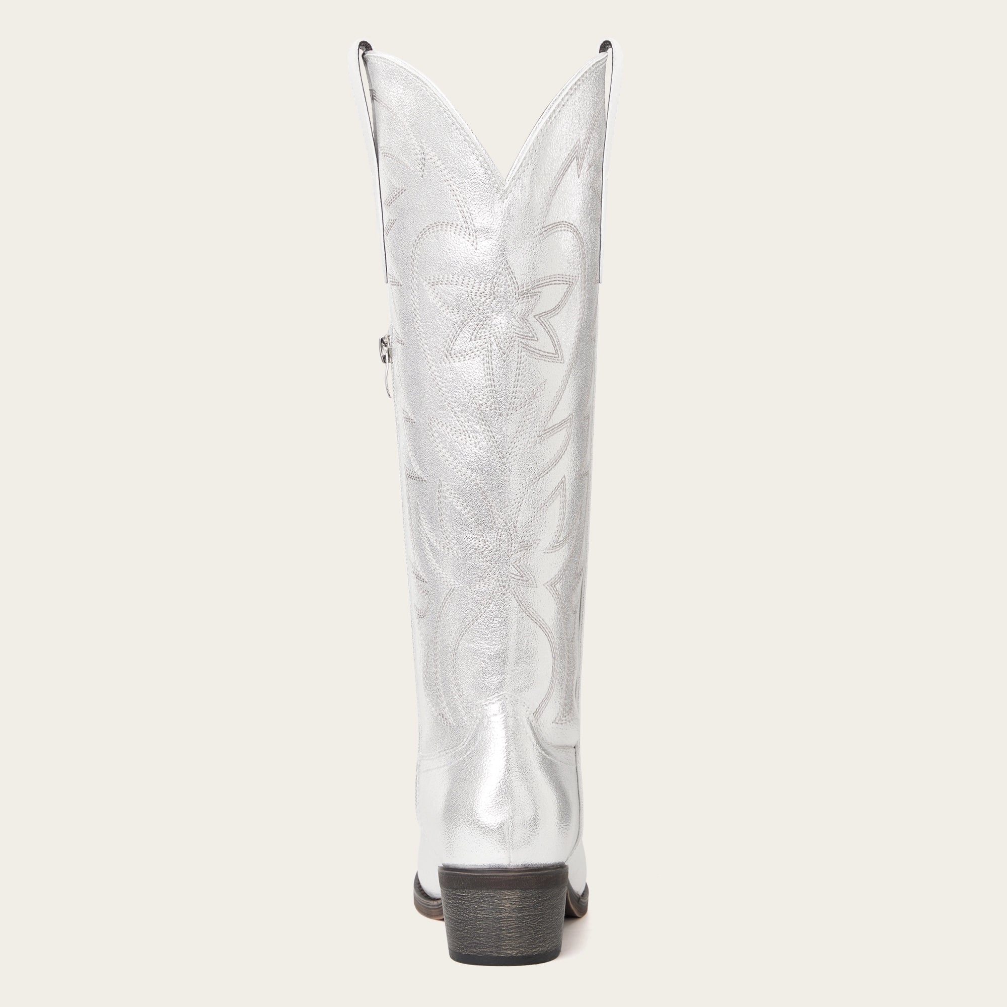 The Molly Wood - Metallic Silver Starburst Embroidered Tall Western Cowgirl Boots with Side Zipper